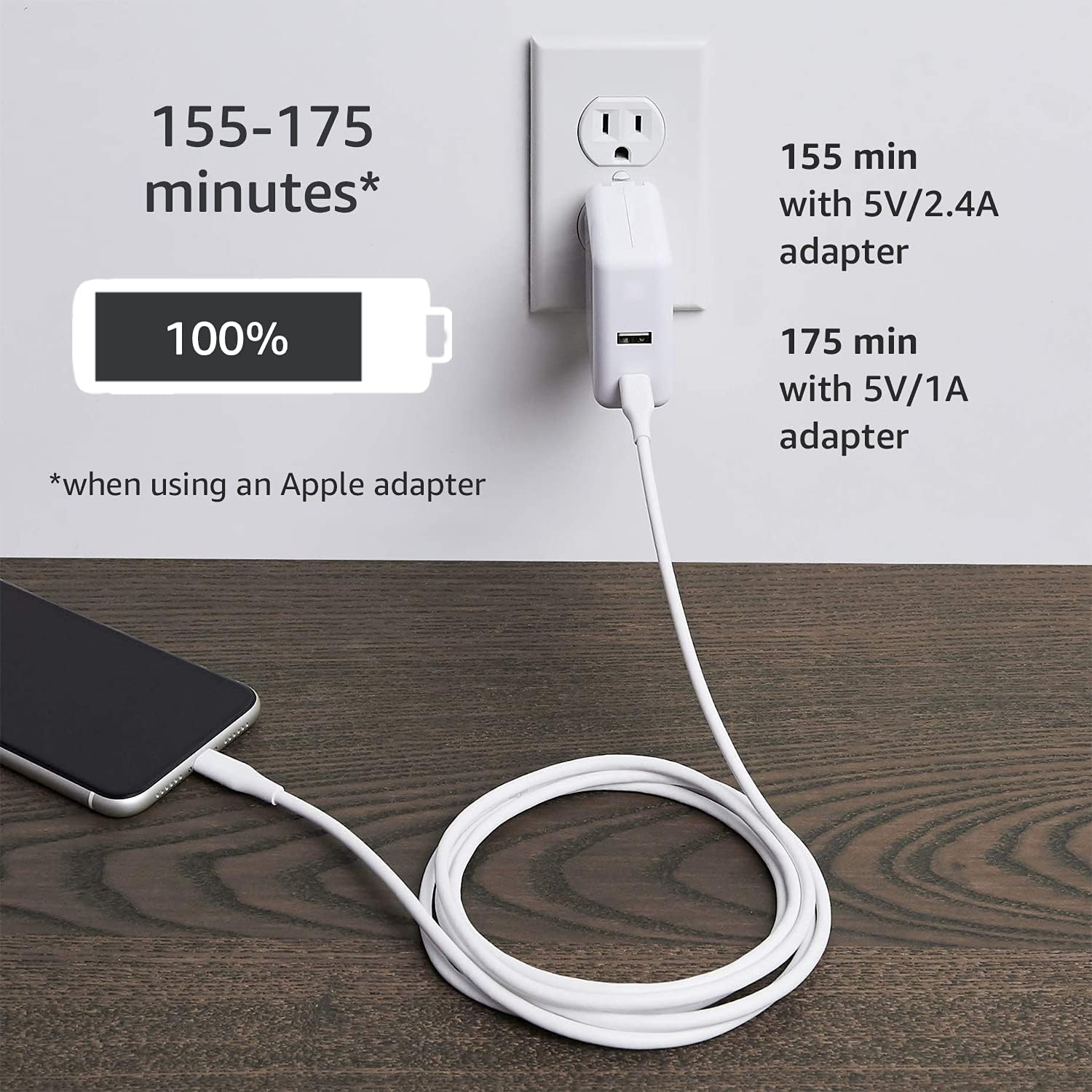 Amazon Basics ABS USB-A to Lightning Cable, Mfi Certified Charger Cord for Apple Iphone 14 13 12 11 X Xs Pro, Pro Max, Plus, Ipad, 10,000 Bend Lifespan - White, 1.83-M image number 4