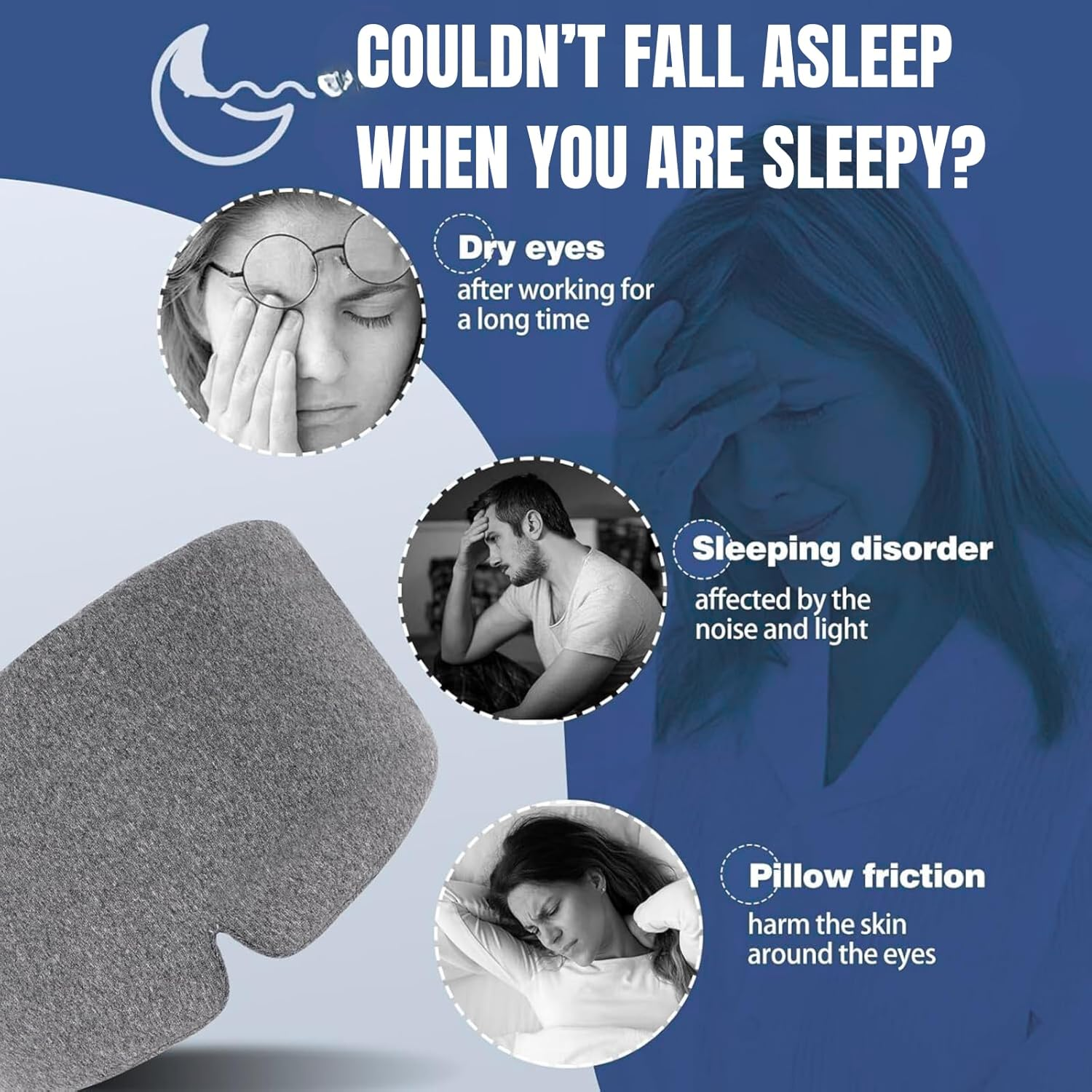 Cotton Sleep Eye Mask for Women Men - JOMWEN Upgrade Design Blackout, Soft Zero Pressure Grey Eyes Cover with Adjustable Velcro Strap for Side Sleeper Night Sleeping, Work Nap and Yoga image number 4