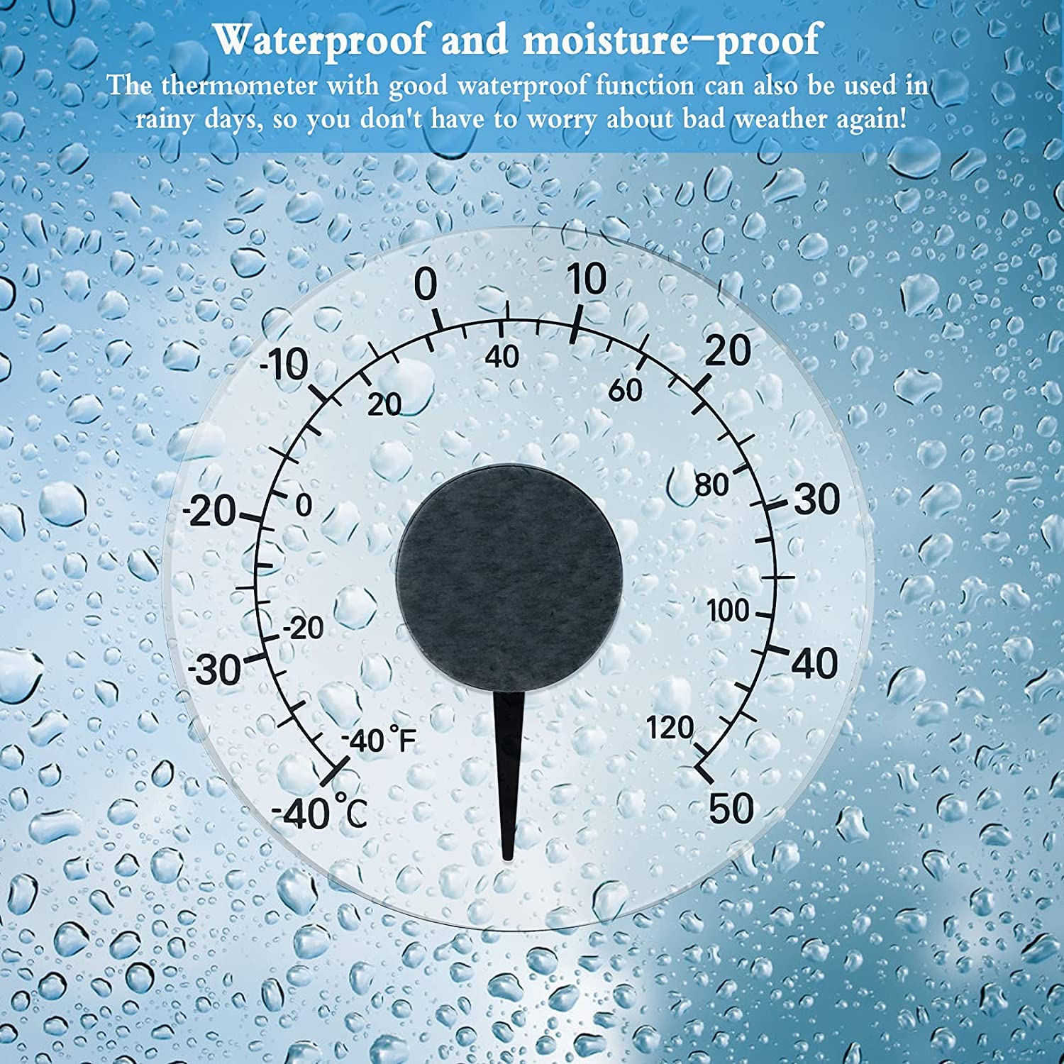 Window Thermometer for Outdoor Use, Stick-On Window Thermometer, Temperature, Waterproof, Transparent Dial, No Battery Required, round Diameter of 4.3 Inches