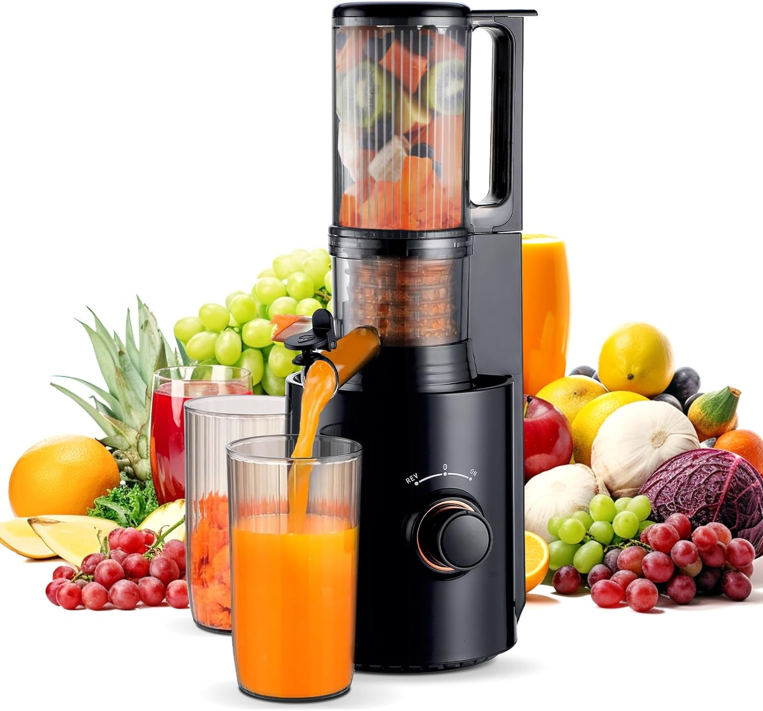 Cold Press Juicer Slow Masticating Fruit Juicer 250W with 80Mm Wide Chute Juicer Machines, Upgraded Non-Clogging Filter, High Yield Juice, for Vegetables Celery Wheatgrass Watermelon Carrot
