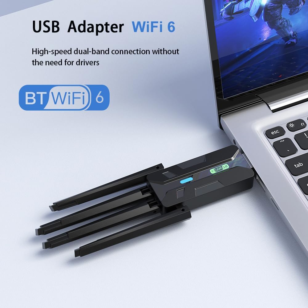 AX900 + Bluetooth 5.4 USB Bluetooth Wifi Adapter,Dual Band 5Ghz/2Ghz,4 * 5Dbi High-Gain Antennas,Usb Wifi Adapter for PC Desktop Laptop,Compatible with Windows 11/10/8.1, Plug & Play image number 3