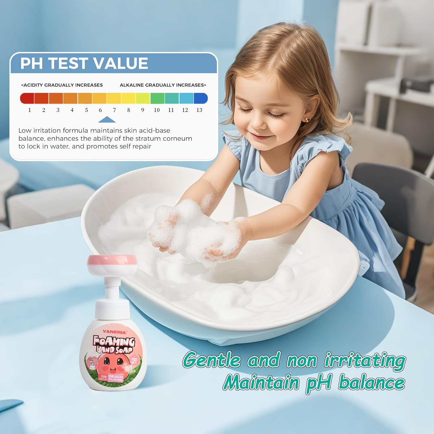 VANERIA Kids Foaming Hand Soap,Flower Stamp,Moisturizing and Gentle Hand Soap for Baby,Kids and Adults with Sensitive Skin 250Ml/8.45 Fl Oz image number 2