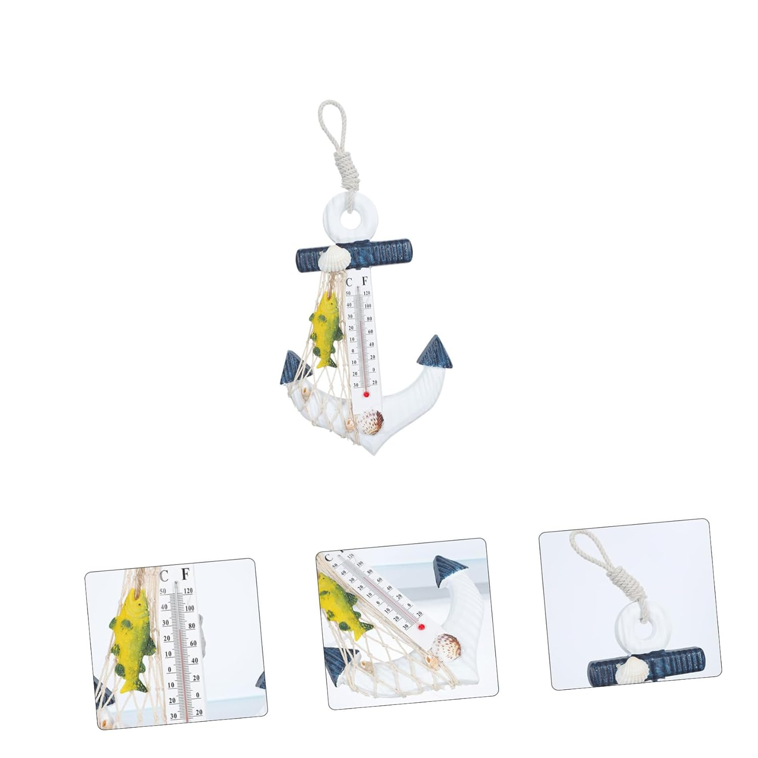 Milisten Ocean Style Wooden Boat Anchor Thermometer Decor Retro Mediterranean Design Nautical Ornament for Living Balcony Home Office Display image number 1