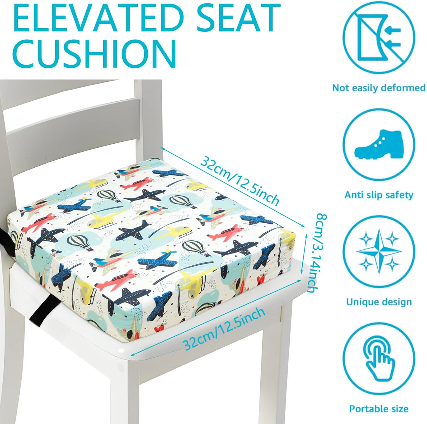 Child Dining Table Booster Seat,Chair Booster Seat,Travel Booster Seat,Booster Seat Pad,Kid Booster Seat,Non Slip Booster Seat,Cute Booster Seat Cushion for Dining Table Toddler Kids (Airplane) image number 4