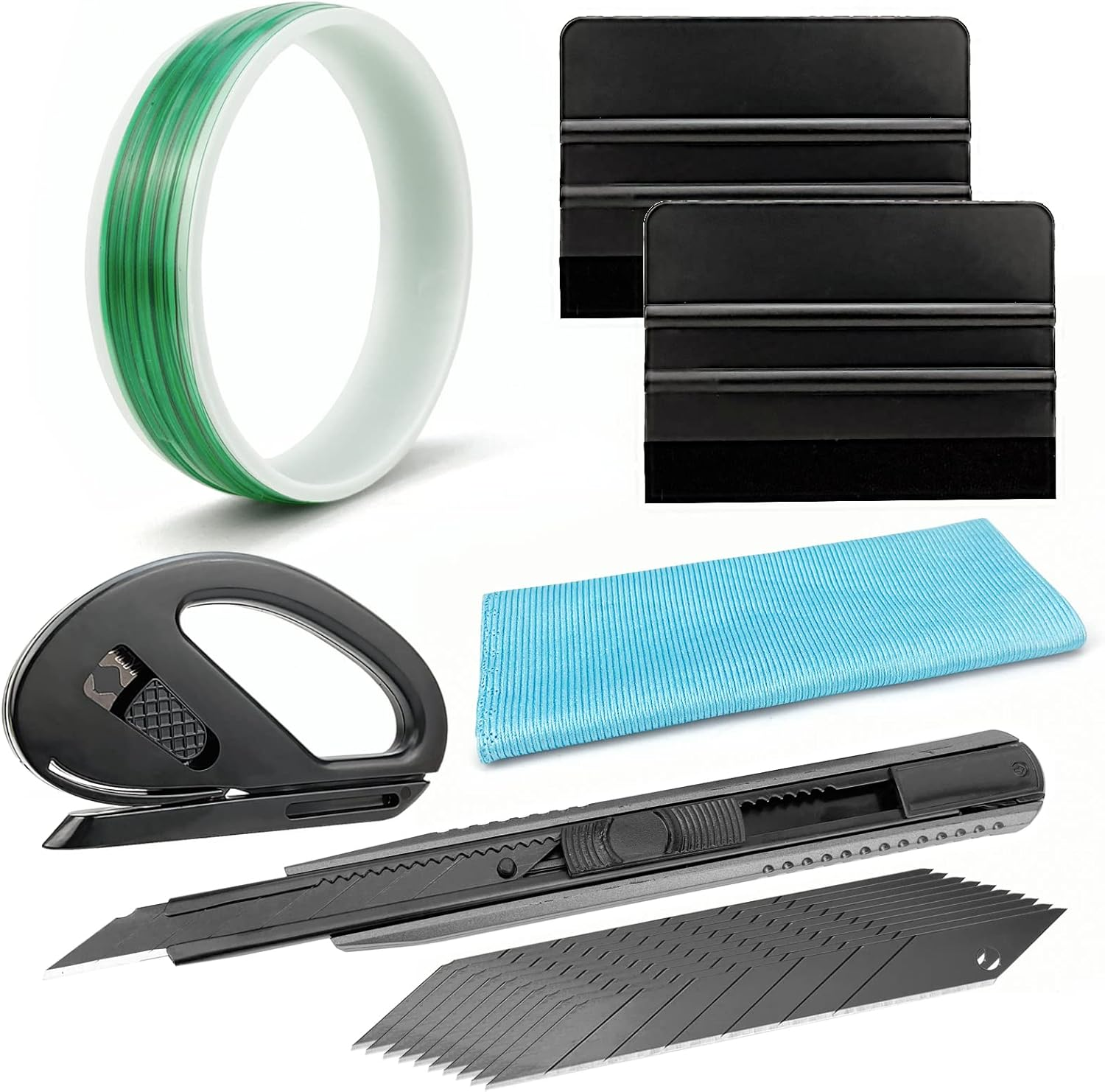 Umaki Car Graphics Vinyl Install Tools Kit with 5M Vinyl Wrap Cutting Tape, Cutter Knife, Vinyl Squeegee and Cleaning Cloth, for Knifeless Design Decals Line, 7 Piece