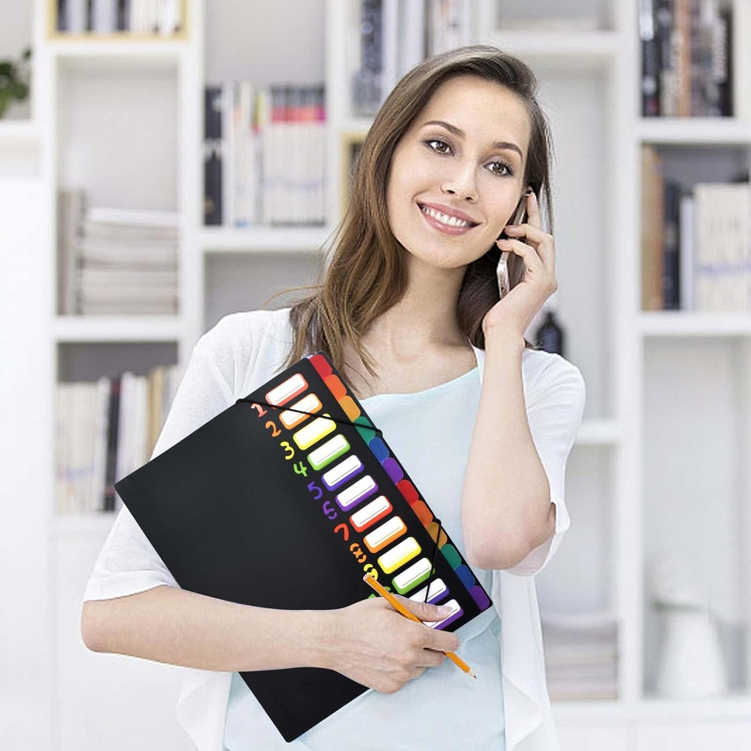 Expanding File Folder Project Binder A4 Organizer Desk Binder 12 Compartments 24 Pockets Plastic Accordion Document Organizer Colorful File Folders for School Office Supplies, Black image number 6