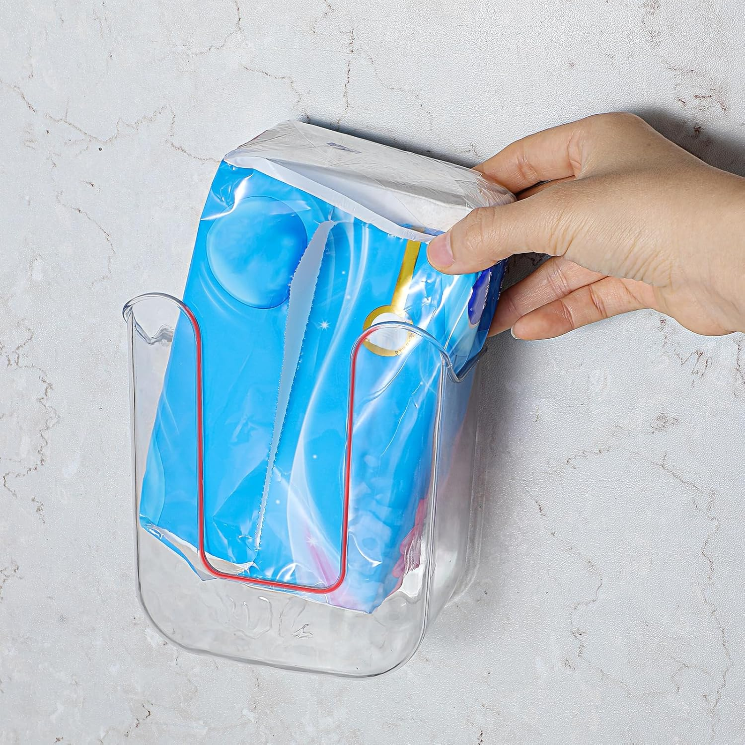 Wipes Dispenser, Wall-Mounted Rectangular Transparent Plastic Wipes Holder for Bathroom, Kitchen, Bedroom image number 5