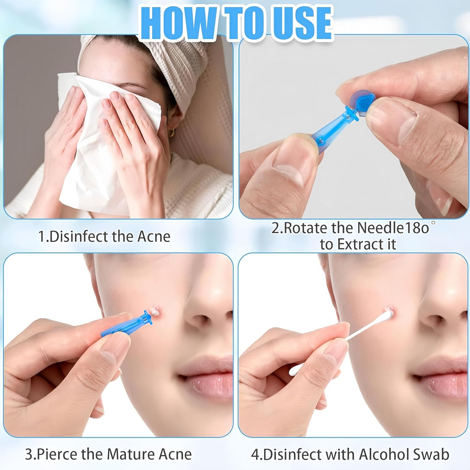 Febohao Blackhead Remover Tool 50Pcs Pimple Popper Kit Skin Care Acne Needle Nose Strips for Blackheads Pimple Extractor Pore Cleaner image number 1