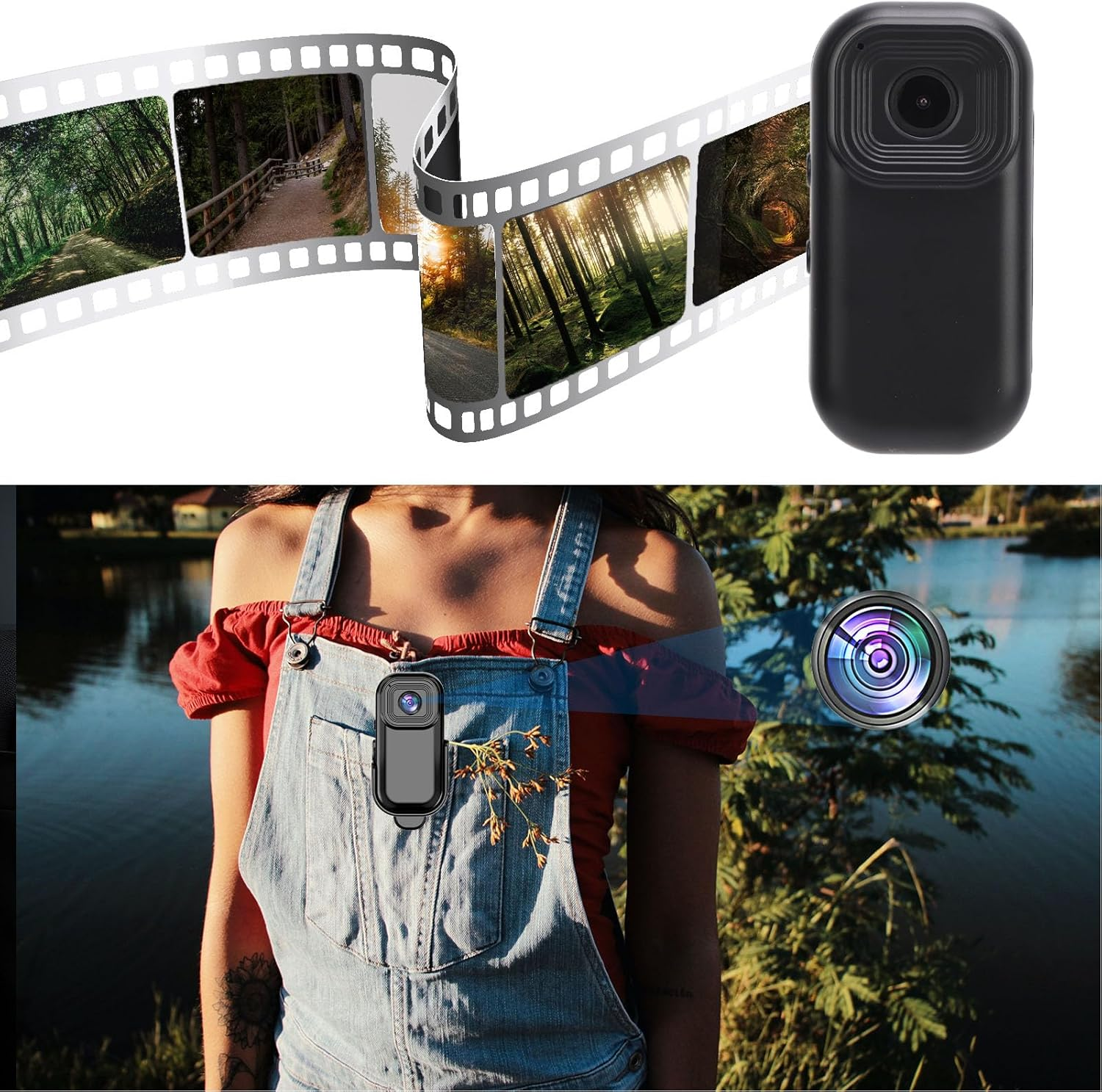 Mini Action Camera, 1080P Back Clip Video Camera with Color Screen, Magnetic Base, 2.4Ghz Wifi anti Shake Vlogging Camera with Loop Recording, 500Mah Battery, Supports up to 128G image number 3