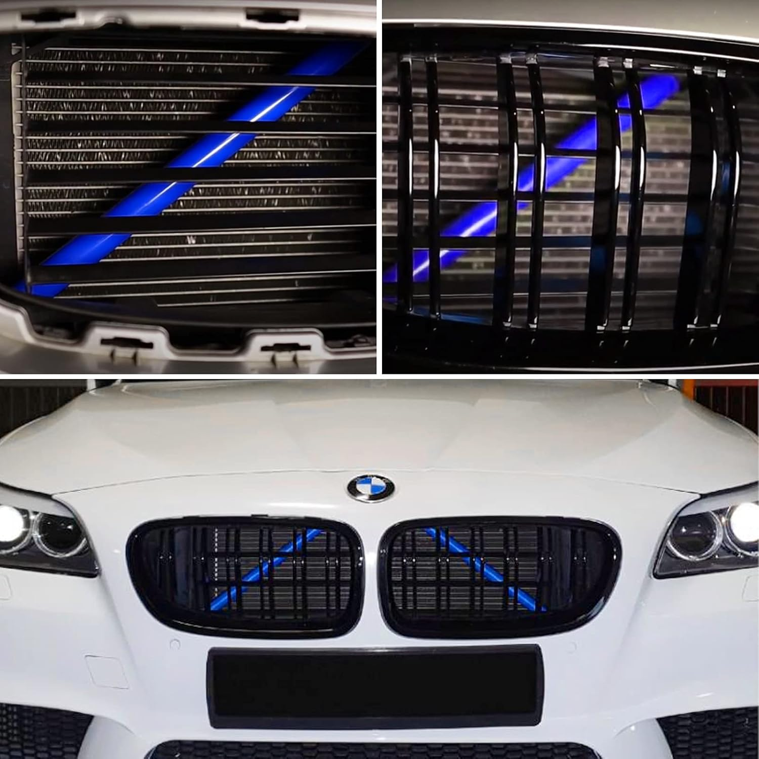 Jaronx Compatible with BMW Grill Inserts Trims for 1 2 3 4 5 6 7 Series, F20 F22 F30 F32 G30 G32 G11 G12, Compatible with BMW V Brace Wrap Covers Blue Grill Stripes Grille Inserts Stripes Wrap(Blue) image number 3