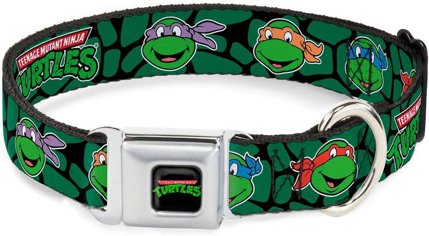 Buckle-Down Seatbelt Buckle Dog Collar - Classic TMNT Turtle Faces Black/Green Turtle Shell - 1" Wide - Fits 15-26" Neck - Large image number 5