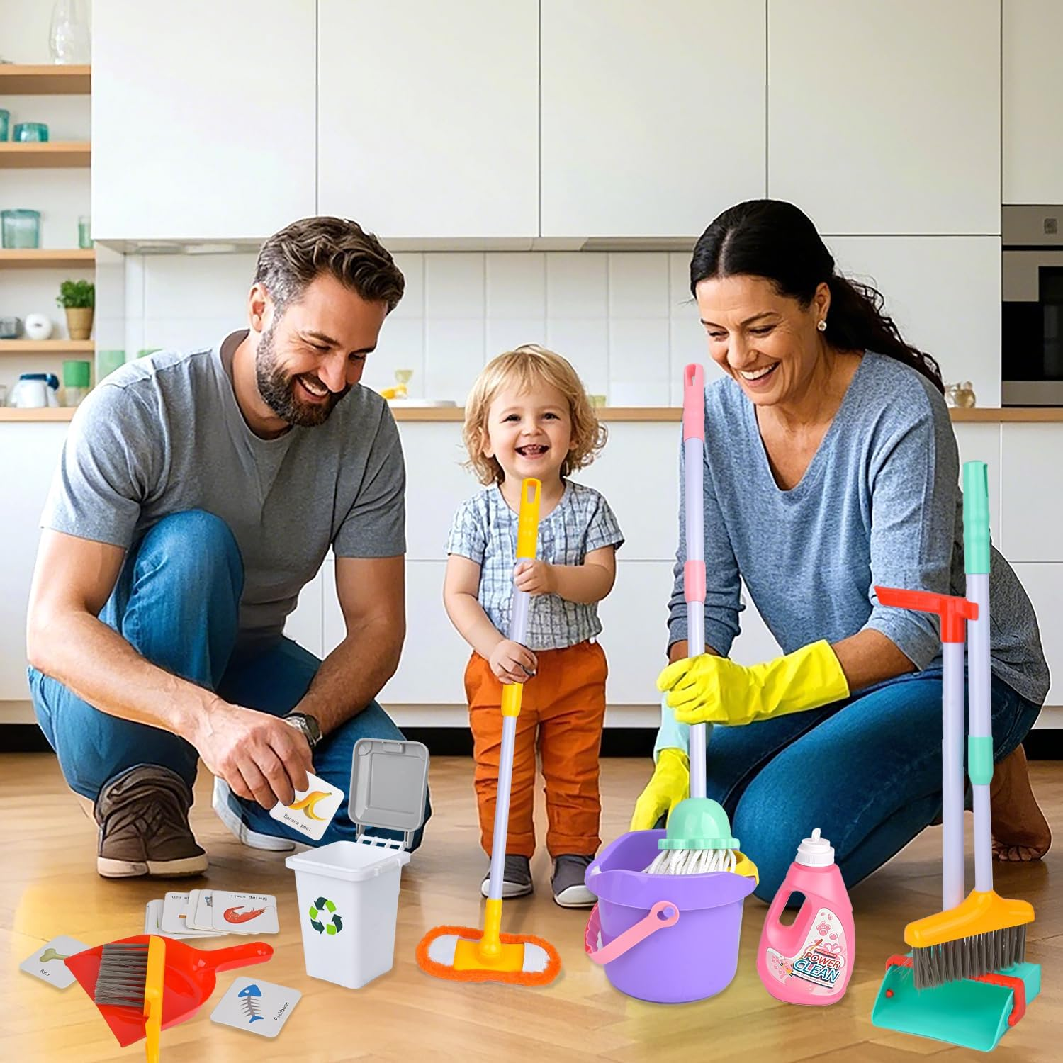 Detachable Kids Cleaning Toy Set - Broom, Mop, Dustpan, Brush, Rag Play, Housekeeping Kit, STEM Really Clean Toys Educational Toddler Pretend Play Toy Gift for Boys Girls-15Pcs image number 5