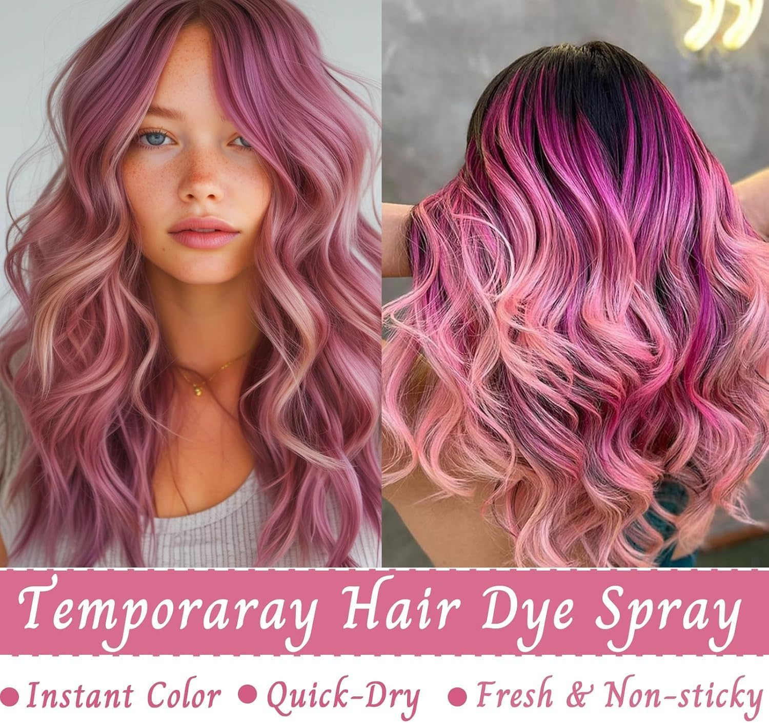 Temporary Hair Colour - Hair Dye Spray - Washable One Time Temporary Hair Dye - Coloured Hair Spray Fast Dyeing - Suitable for Party Cosplay Christmas Hollowen (Pink) - Gold image number 3