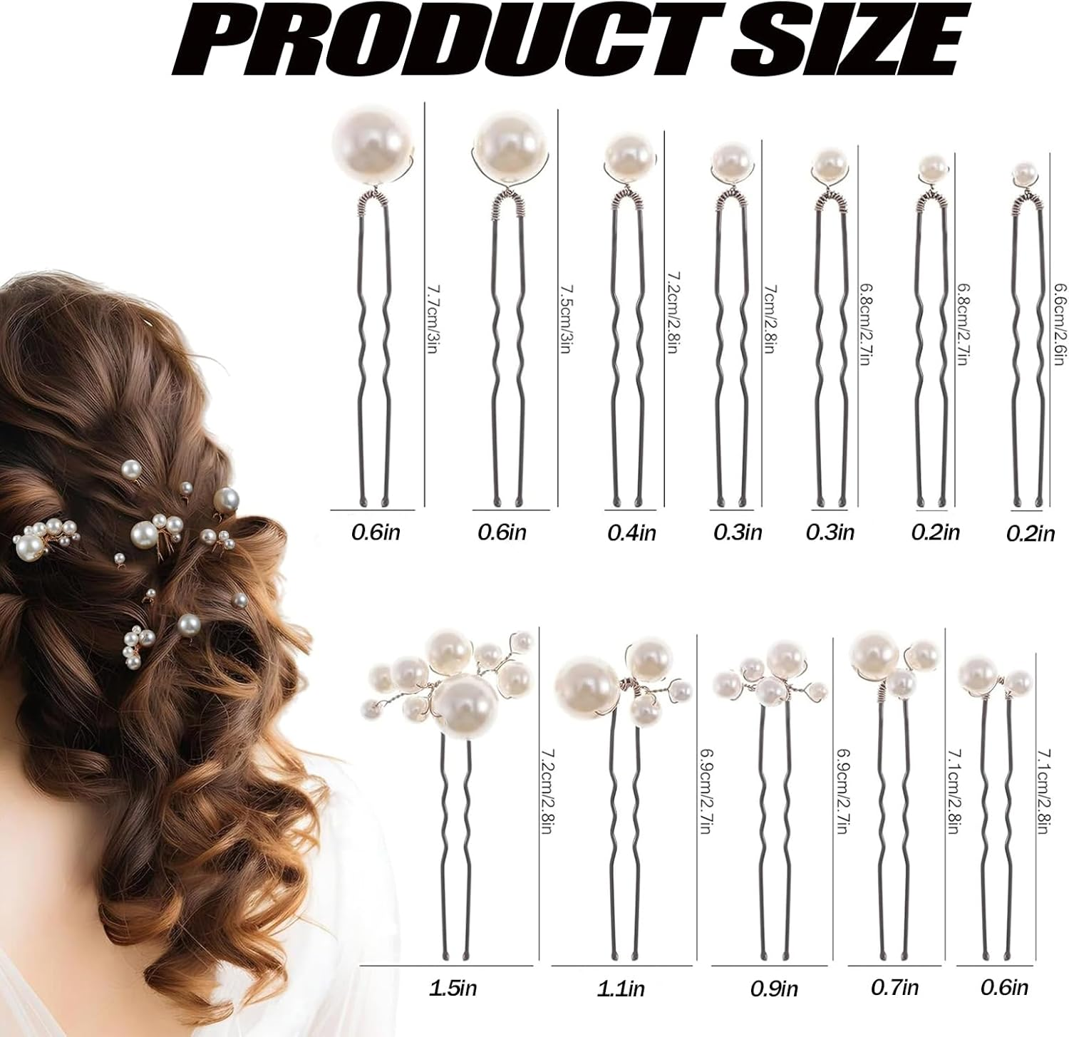 12 Pieces Bridal Pearl Hair Pins for Party, Handmade Pearl Hair Accessories, Wedding Hairstyles Accessories for Bridesmaid Girls Various Sizes (1Set-12Pcs) image number 1