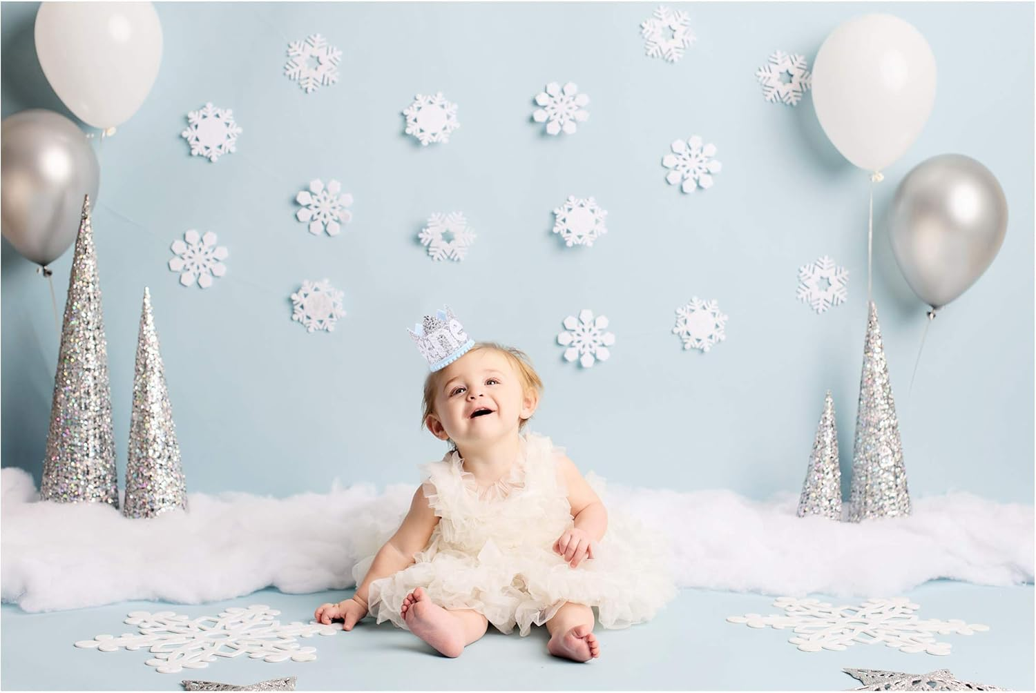 Snowflake Crown 1St Birthday Hat - Prince Charming First Birthday Party Headband， Trim Blue and Silver - Winter Wonderland Party Hat for Boy - Best Photo Booth Props， Backdrop Cake Smash (Blue Silver) - Blue Silver image number 6