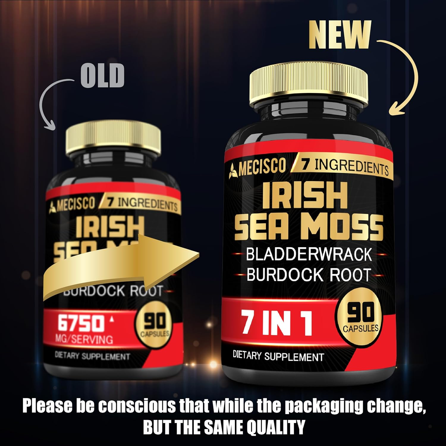 7In1 Irish Sea Moss Capsules 6750 Mg, Blended Bladderwrack & Burdock, Turmeric, Apple Cider Vinegar, and Others - Immune, Thyroid, Skin & Body Support - 90 Caps 3-Month Supply image number 1