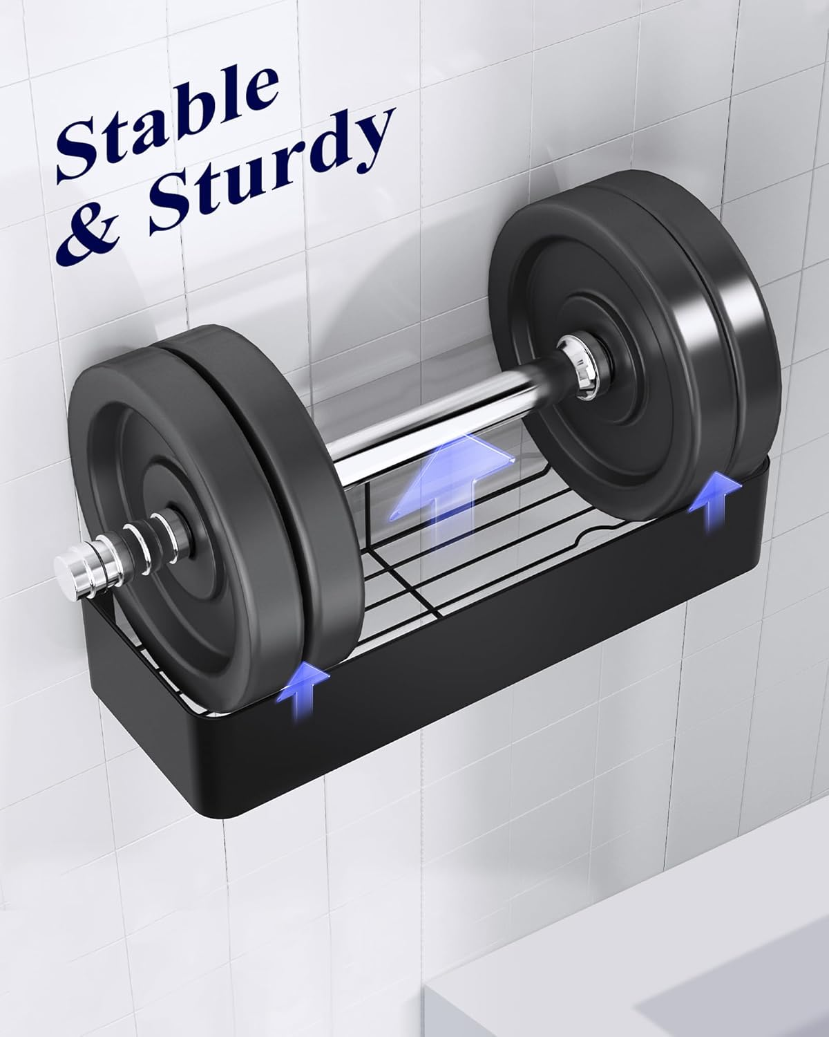 Kitsure Large Shower Caddy - 2 Pack Adhesive Shower Shelf, No Drill Bath Caddy for Bathroom Storage, Rustproof Bathroom Organiser, 11.7 X 29.9 X 5.5 Cm, Black - White image number 4