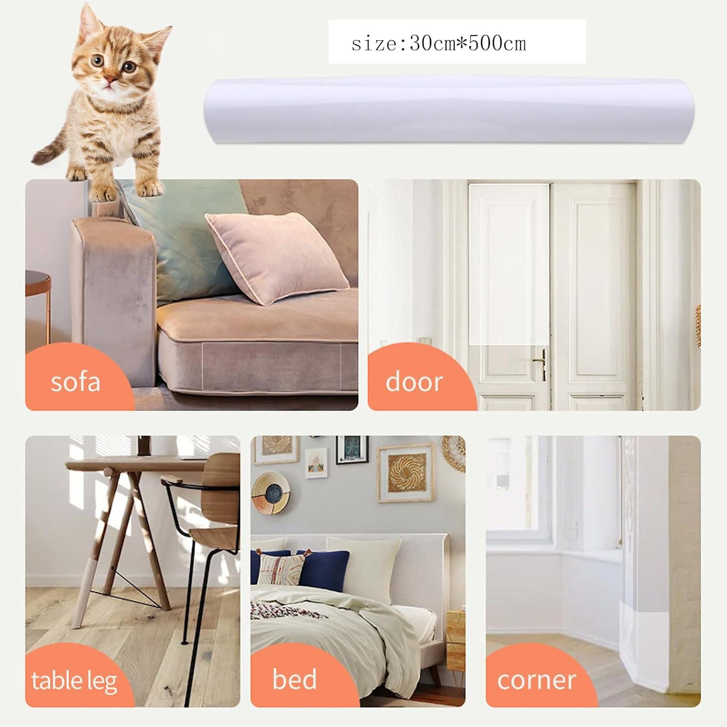 Scratch Protection Cat Tape 5 M (30 Cm X 500 Cm), Cat Scratch Protection Film, Scratch Protection Film, Scratch Protection Film, Scratch Pads for Furniture, Couch, Door, Wall, Scratch Repellent image number 5