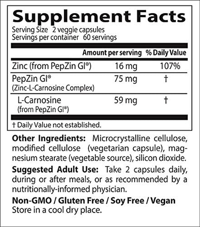Doctor'S Best Zinc Carnosine Complex with Pepzin Gi Veggie Caps, 120 Count