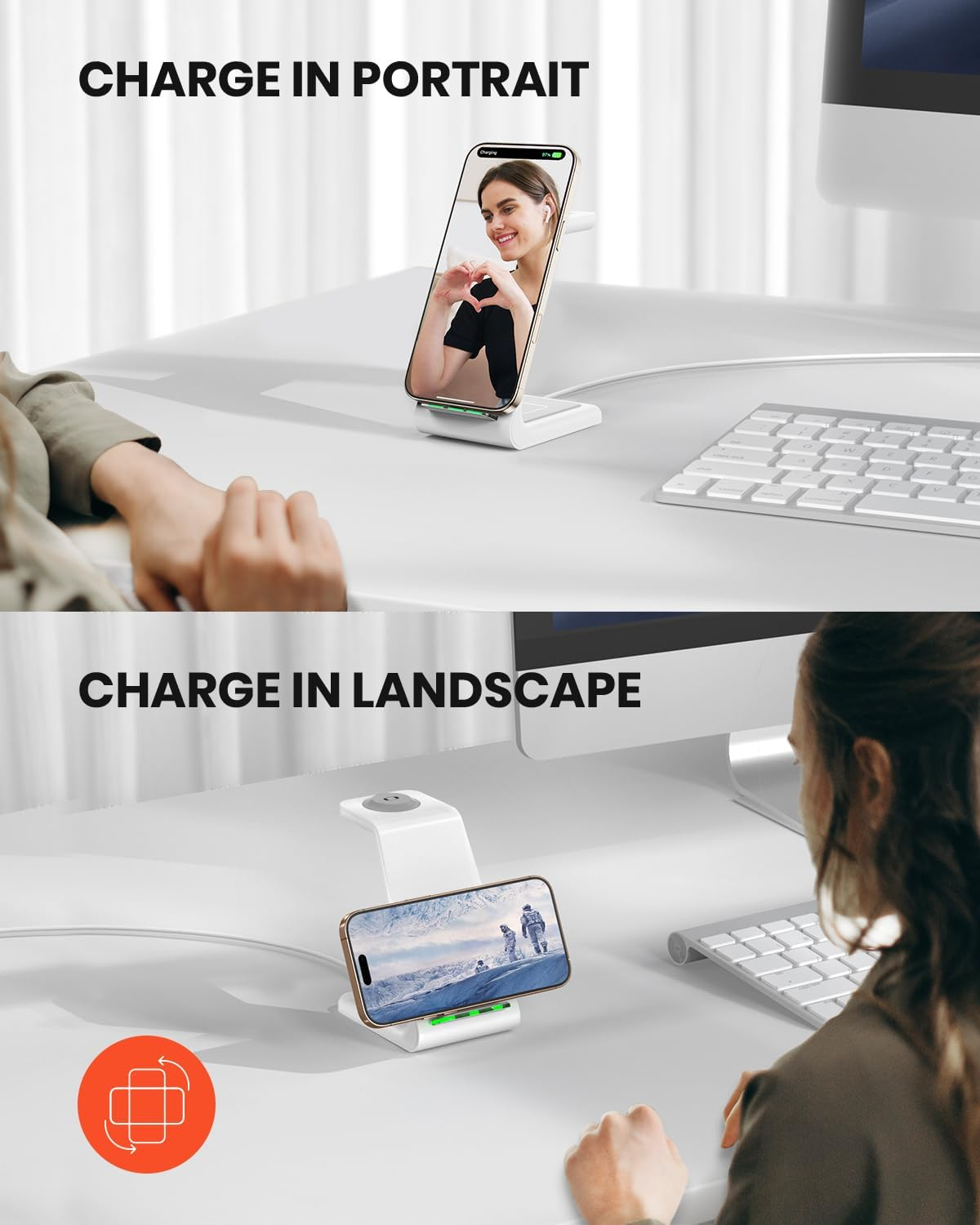 GEEKERA 3 in 1 Wireless Charging Station for Apple, Fast Wireless Charger Stand Dock for Iphone 17 16 15 14 13 12 11 Pro Max plus XR XS X, Apple Watch Ultra/11/10/9/Se/8/7/6/5/4/3/2, Airpods Pro/4/3/2 image number 3