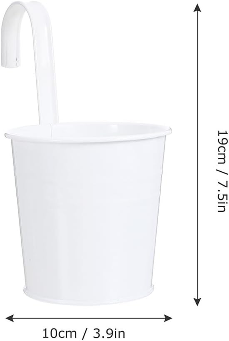 Yardwe 4 Pcs Hanging Flower Pots Metal Iron Balcony Planter Pots Wall Planter Bucket Flower Holders with Detachable Hooks, White image number 1