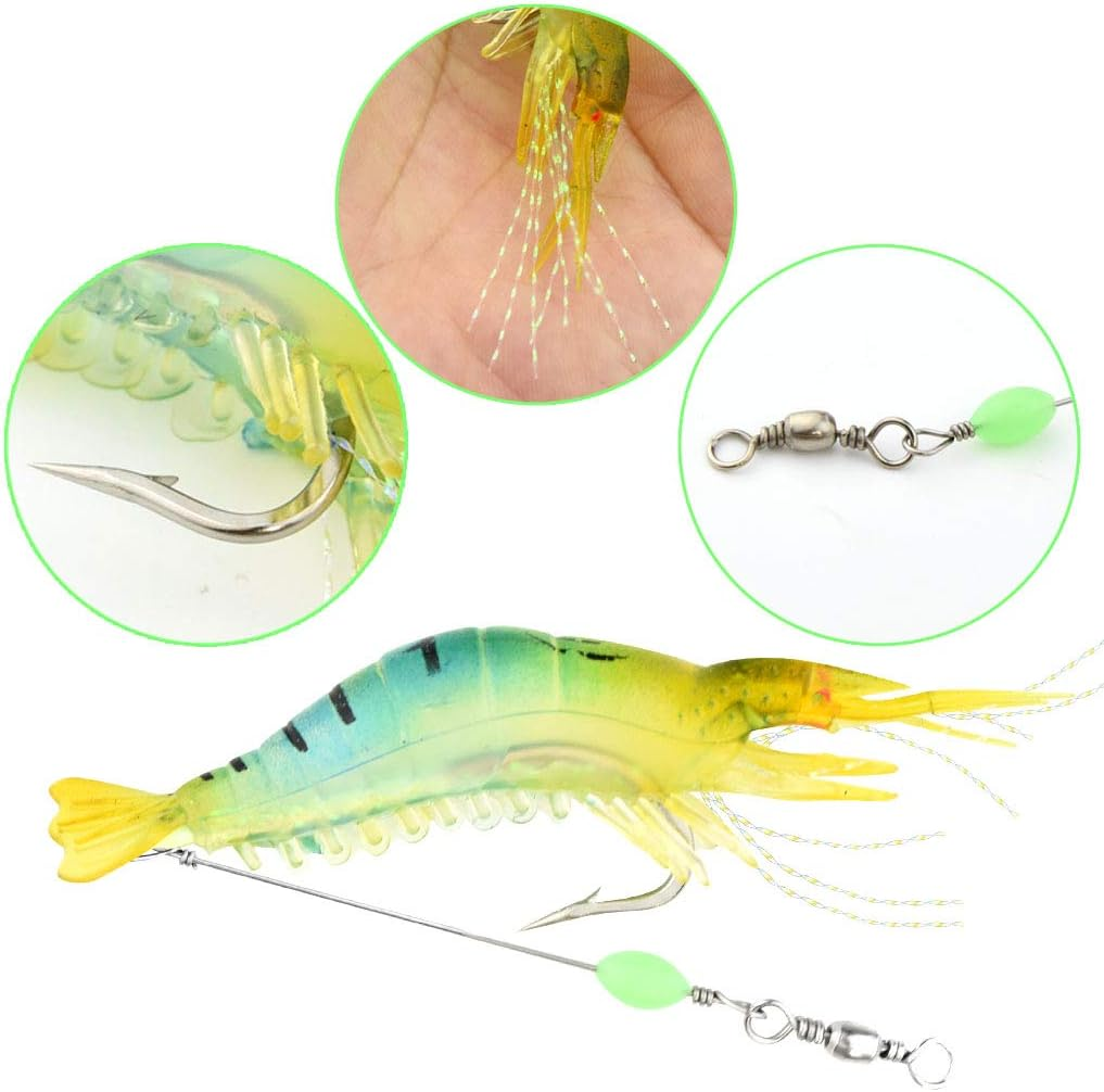 14Pcs Shrimp Bait Artificial Silicone Soft Baits Luminous Fishing Lure with Sharp Hooks Fishing Tackles Freshwater/Saltwater image number 4