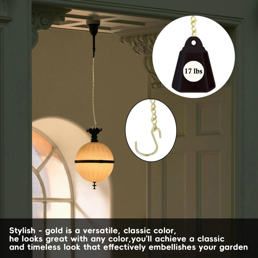 236 Inch Gold Hanging Baskets Chains - Adjustable Length, Brass Decorative Metal Chain with a Great Assortment of Hooks for Hanging Bird Feeders Planters Baskets Billboards Ornaments, Chain Hooks DIY image number 6