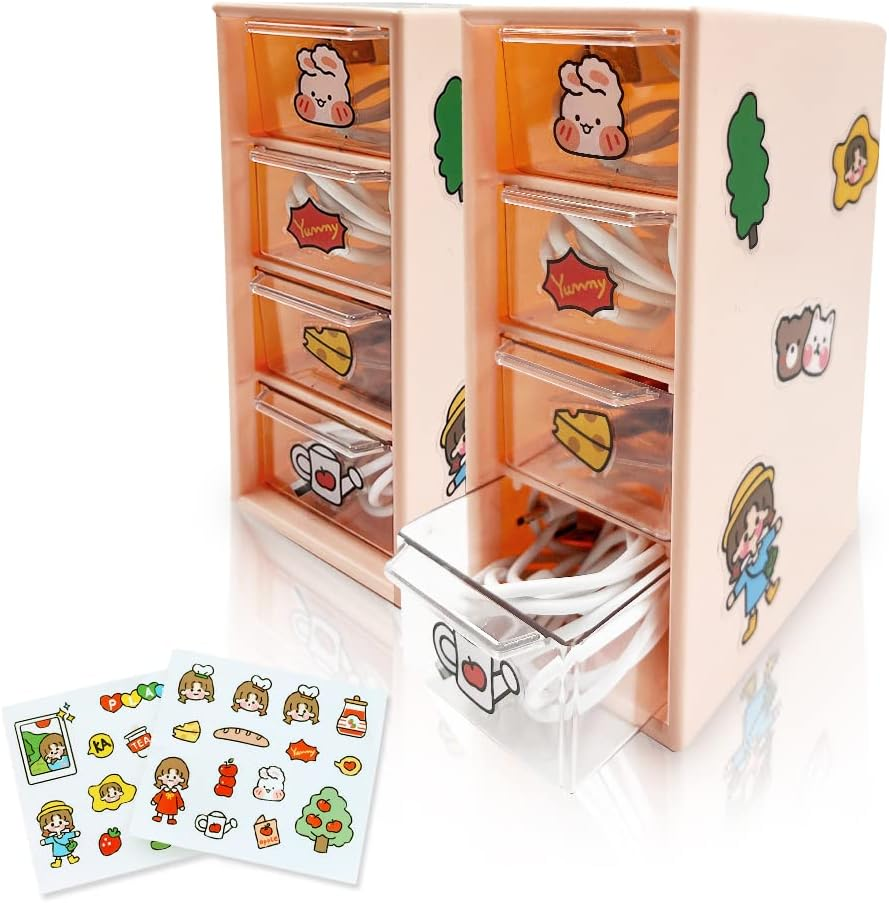 2PCS Desk Organizer with 4 Drawers,Desk Storage Box,Rectangular Desktop Drawers,Plastic Drawers Organizer, Makeup Storage, Detachable Design, Suitable for Office, School, Home (White 2PC)