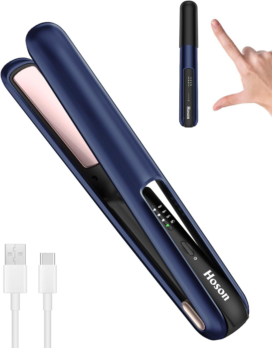 Hoson Cordless Hair Straightener,Portable Mini Flat Iron Travel for Bangs,Short Hair,Usb-C Rechargeable Wireless Curling Iron and Curler 2 in 1,Purple,For Touch Ups