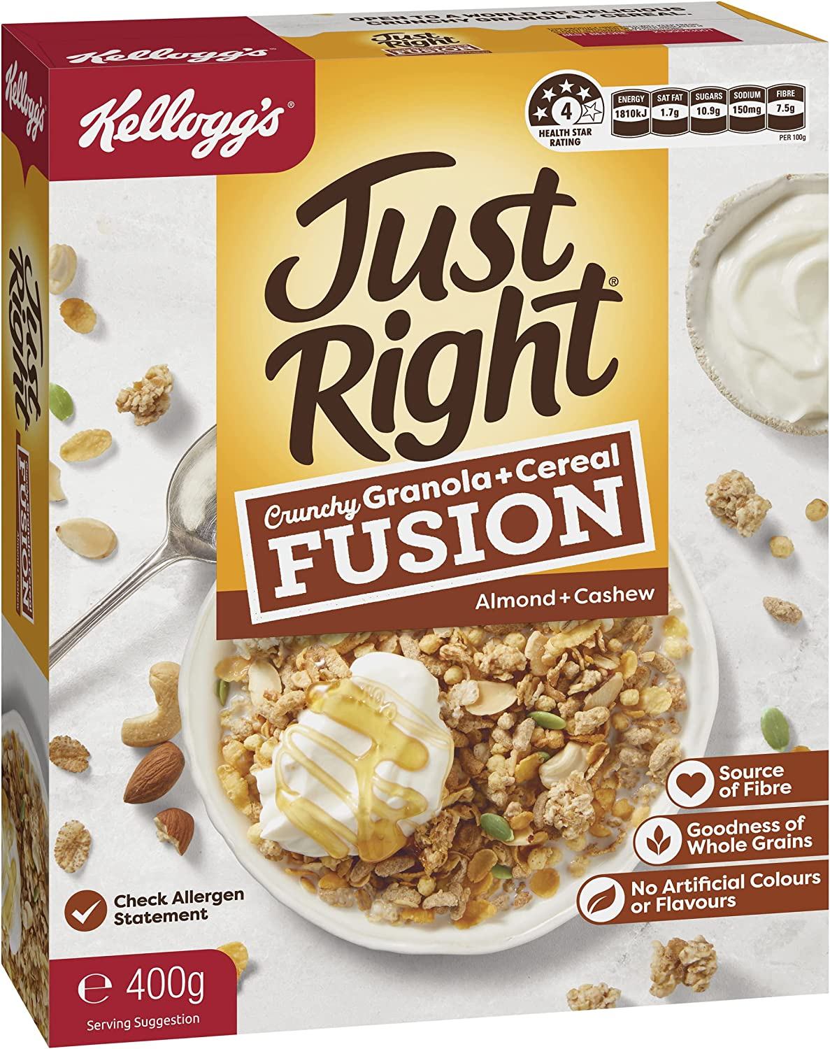 Kellogg'S Just Right Crunchy Granola Cereal Fusion, Almond and Cashew, 400G image number 2