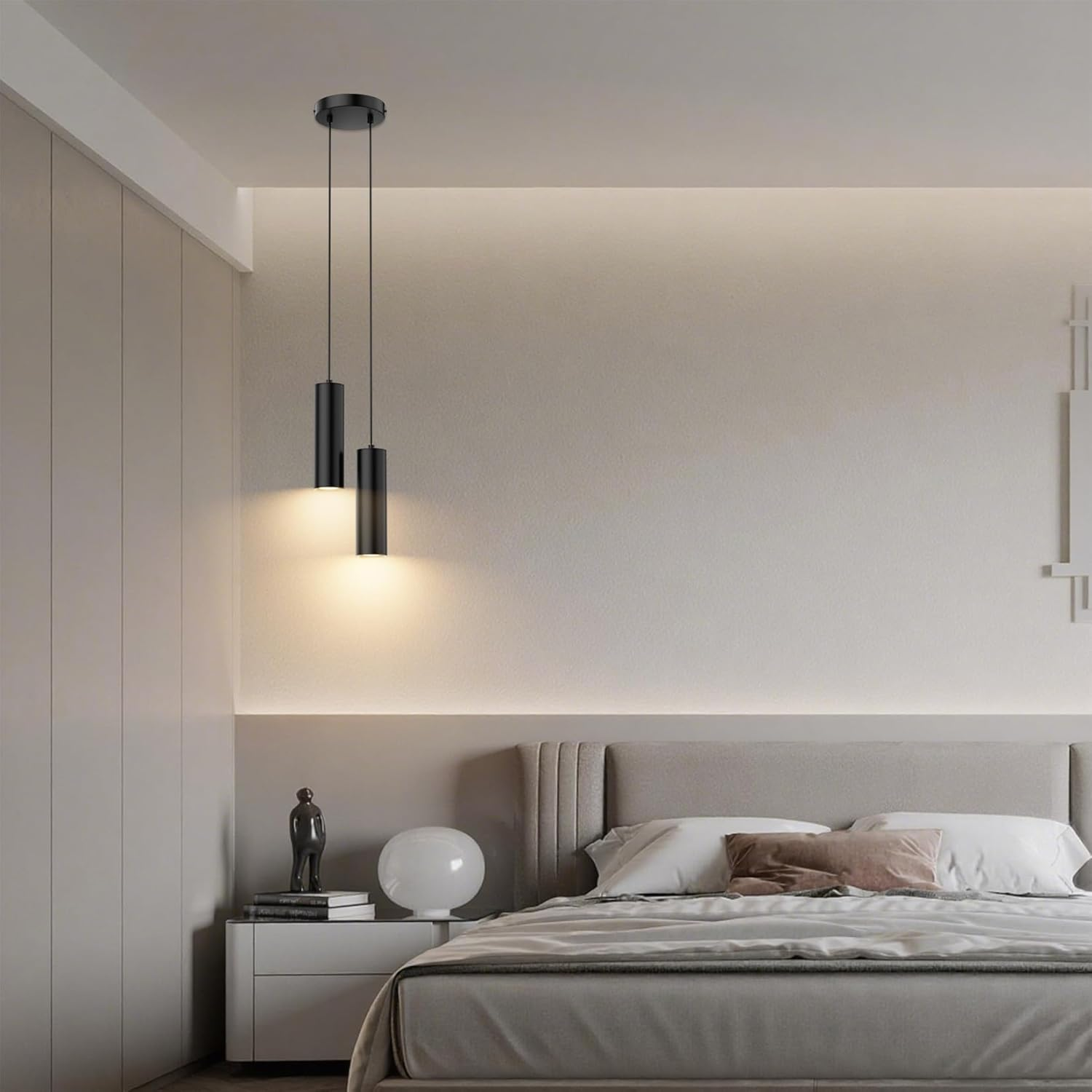 Klighten GU10 Cylindrical 2-Bulb Height Adjustable Pendant Light for Kitchen Bedroom Dining Living Room Black without Bulb image number 2