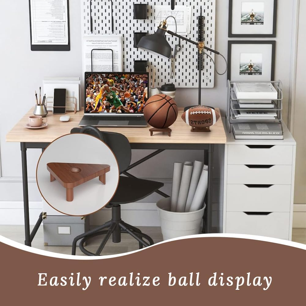 3-Pack Ball Rack, Wooden Display Stand, Souvenir Display Box, Can Be Used for Storage and Display of Sports Balls Such as Football, Rugby, Volleyball, Suitable for Home Decoration, Office, Store