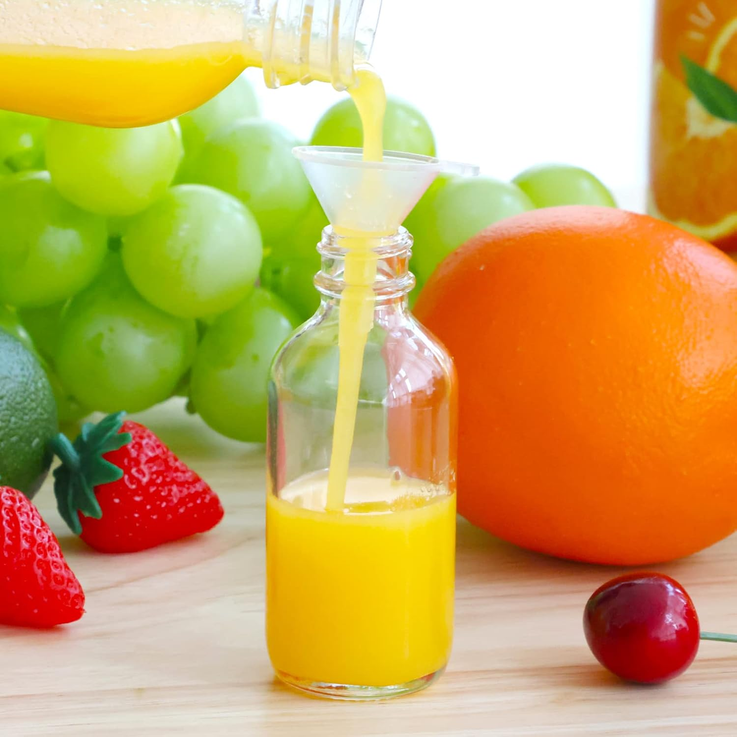 CUCUMI Shot Bottles with Caps, 14Pcs 2Oz Small Clear Glass Juice Bottles with Lids for Juice, Potion, Ginger, Diy Essential Oils, Whiskey, with Funnels, Perfumes