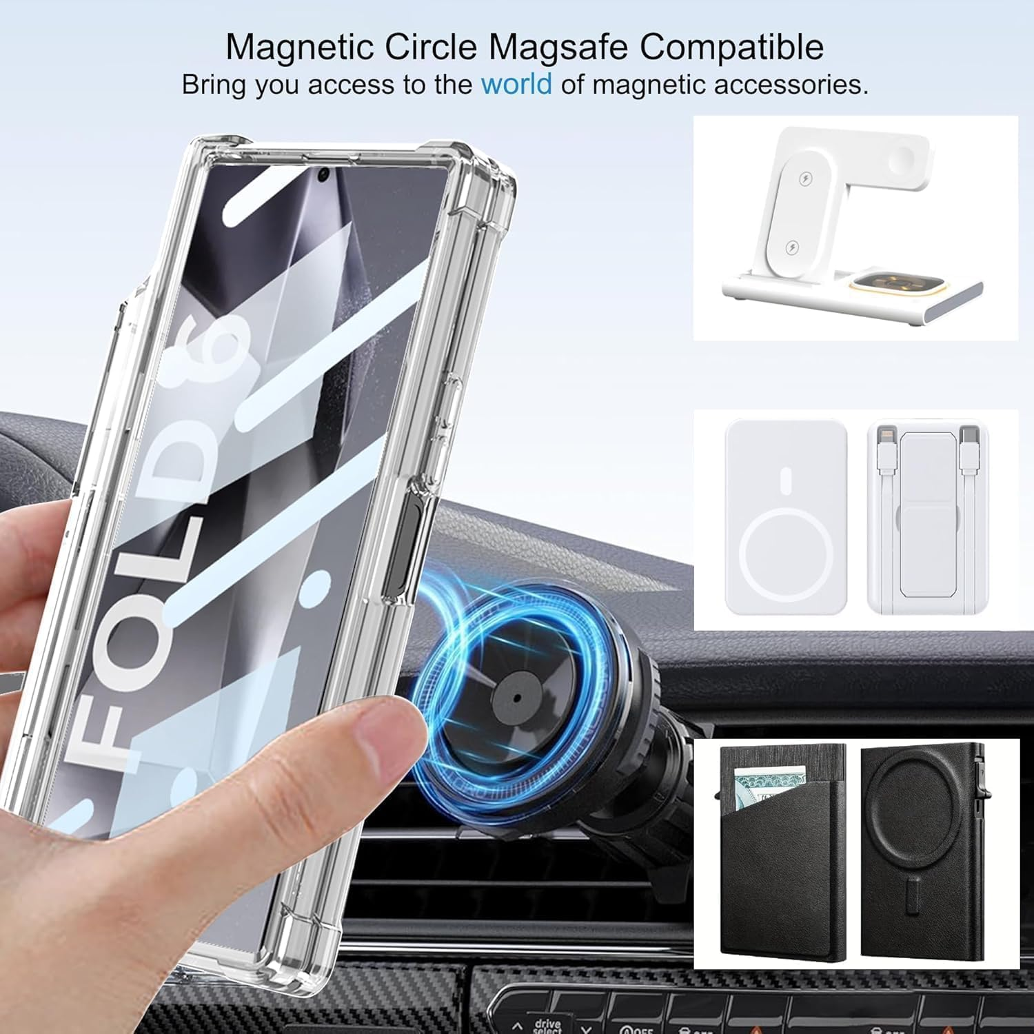 RUNGOS Magnetic for Samsung Z Fold 5 Case Magsafe, with One-Piece Screen Protector [Hinge Protection, S Pen Holder] [Hidden Stand] for Samsung Galaxy Z Fold 5 Case, All-Inclusive Armor Shockproof image number 2