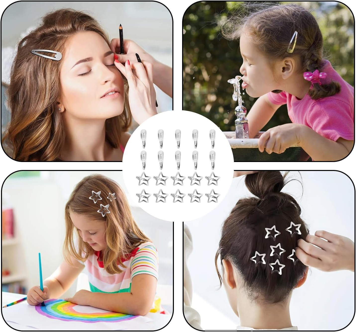 QZKJQDD Pack of 20 Star Hair Clips, Y2K Five-Pointed Star, Silver, Cute Small Hair Clips, Hollowed Star Hair Pin for Children, Girls and Women (3 Mm, 4 Mm)