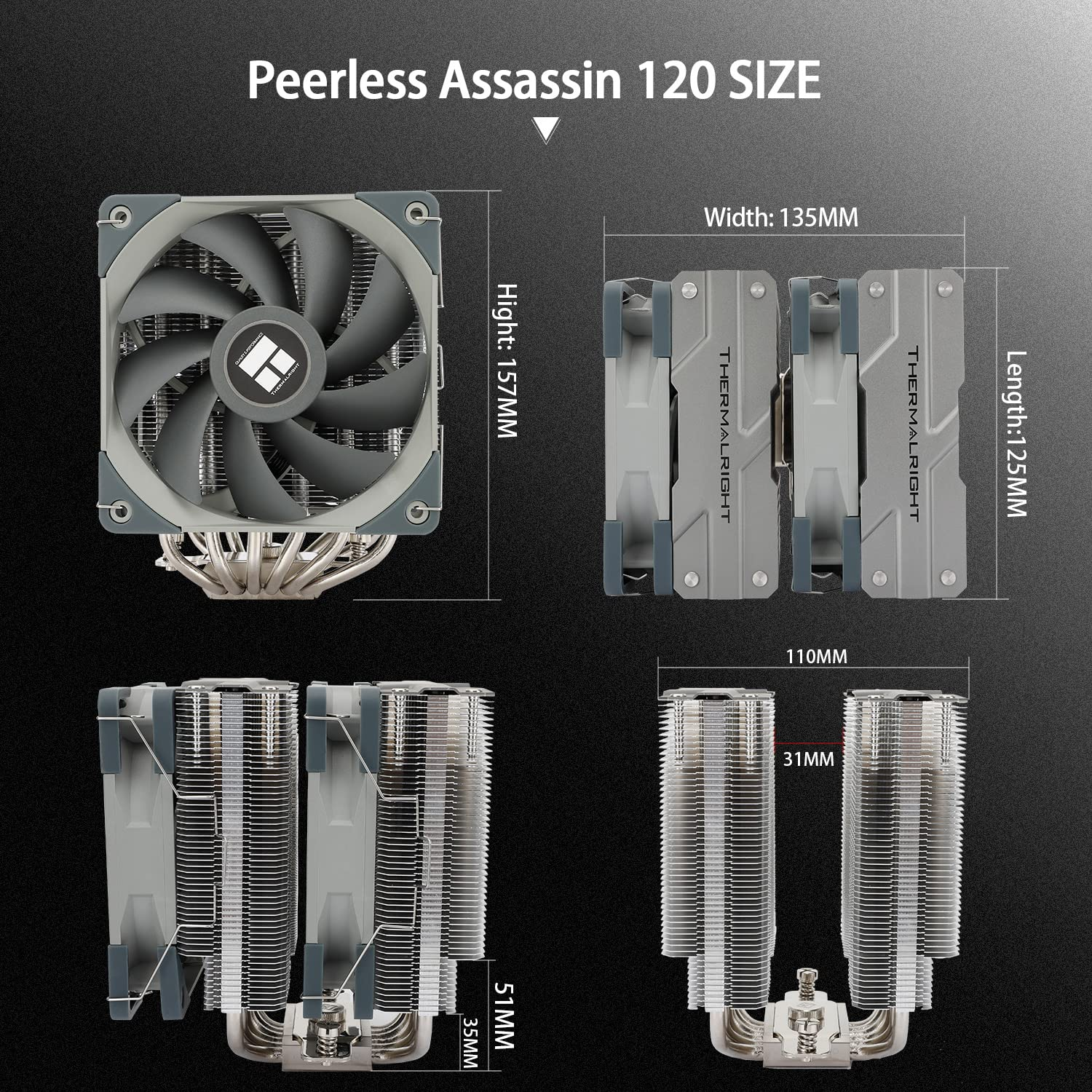 Thermalright Peerless Assassin 120 CPU Air Cooler, PA120, 6 Heat Pipes CPU Cooler, Dual 120Mm TL-C12 PWM Fan, Aluminium Heatsink Cover, AGHP Technology, for AMD AM4 Am5/Intel 1150/1151/1200/1700/2066 image number 6