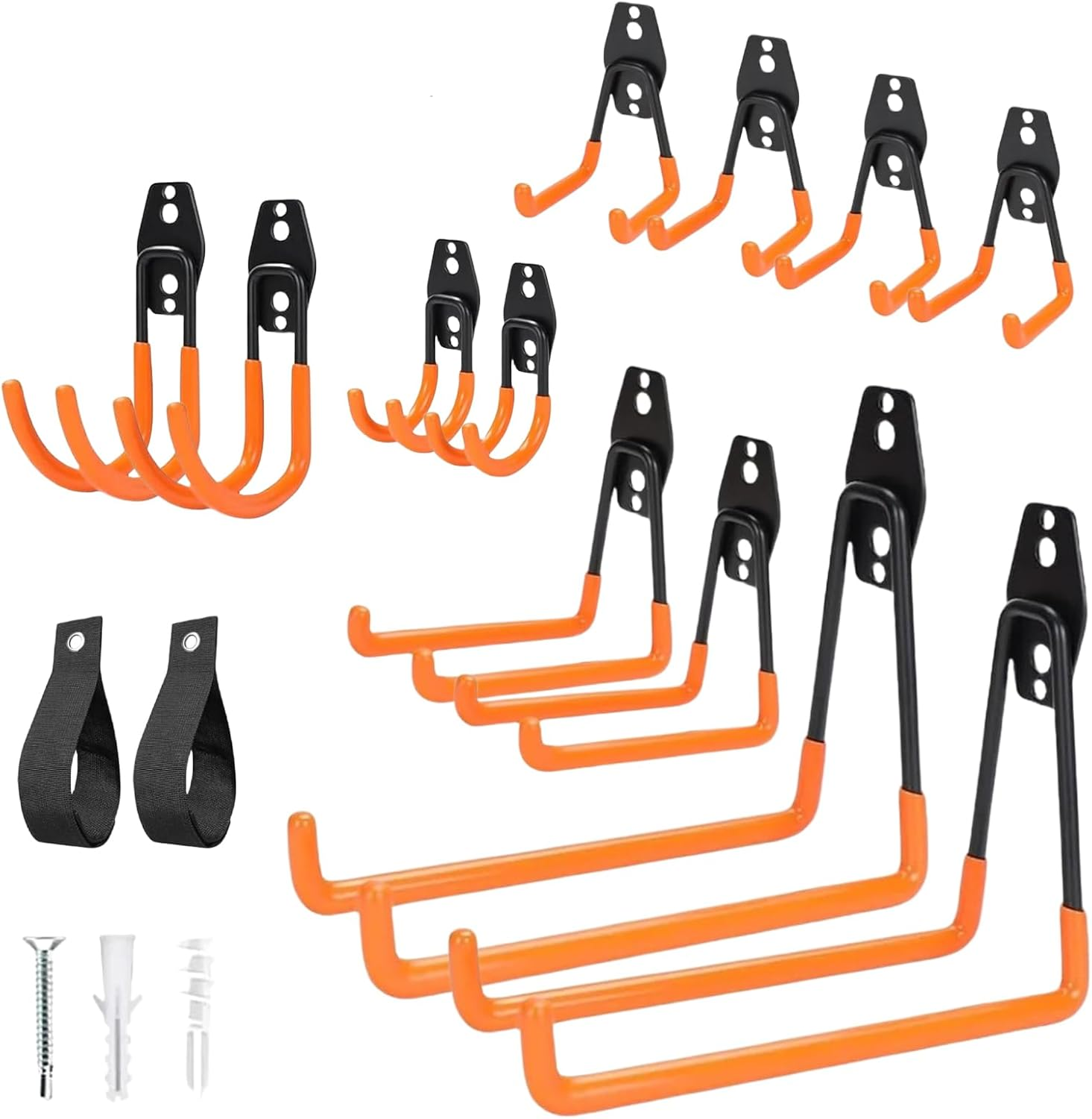 Sulishang 16 Pack Garage Hooks Heavy Duty, Utility Steel Garage Storage Hooks, Wall Mount Tool Organizer with Anti-Slip Coating for Garden Tools, Ladders, Bulky Items and More Equipment (Orange)
