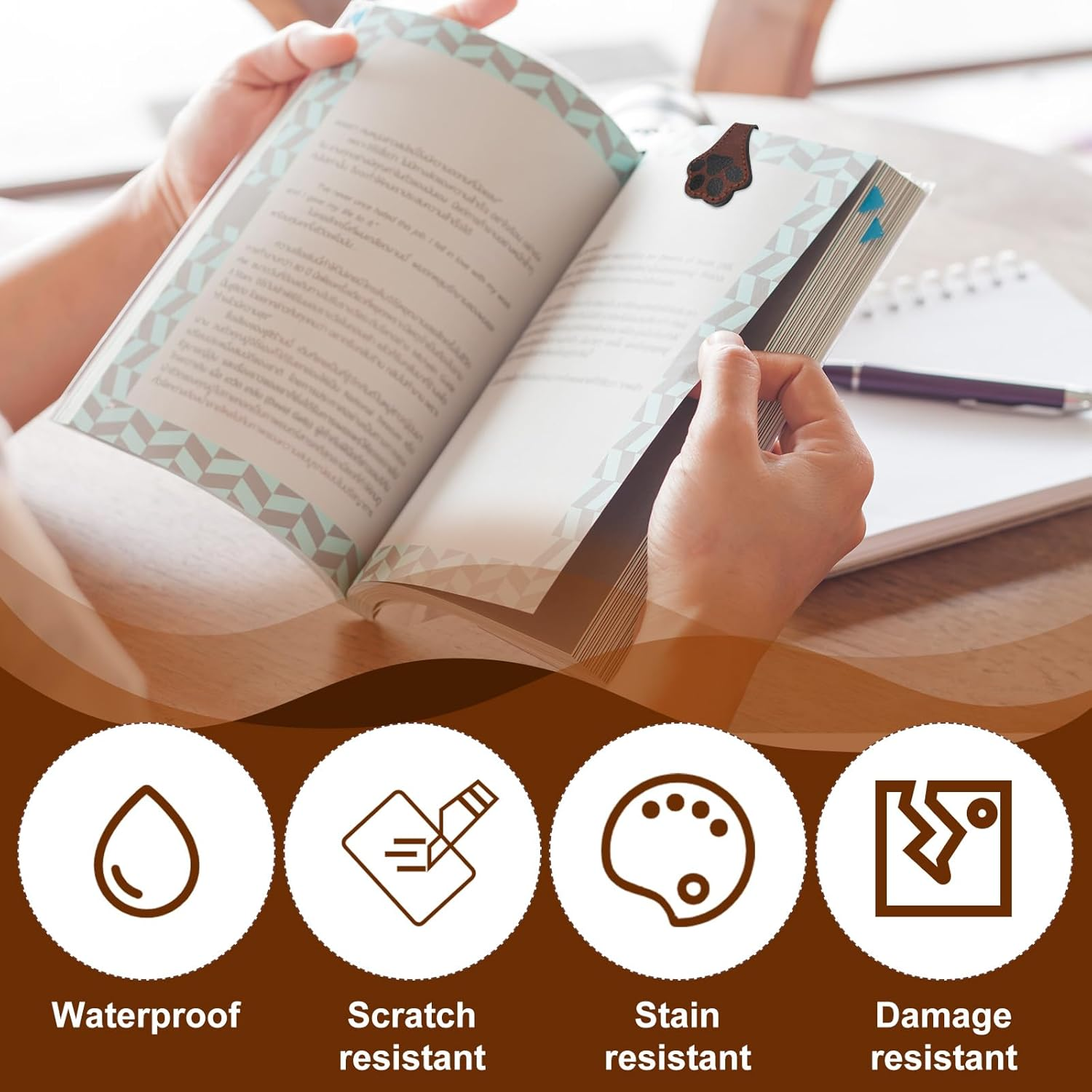 Gosknor 4Pcs Magnetic Leather Dog Paw Bookmarks, Brown, Leather, 3.94X1.18In image number 1