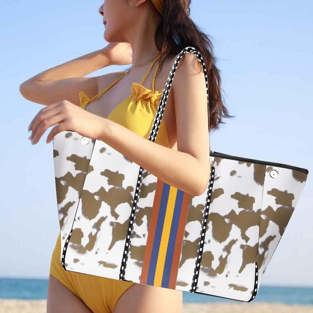 Tote Bag for Women, Multipurpose Neoprene Tote Bag, Beach Bags Waterproof Sandproof, Large Tote Bag with Portable Wallet for Beach, Swimming, Gym Bag, Travel Bag (Khaki), Khaki, One Size image number 6