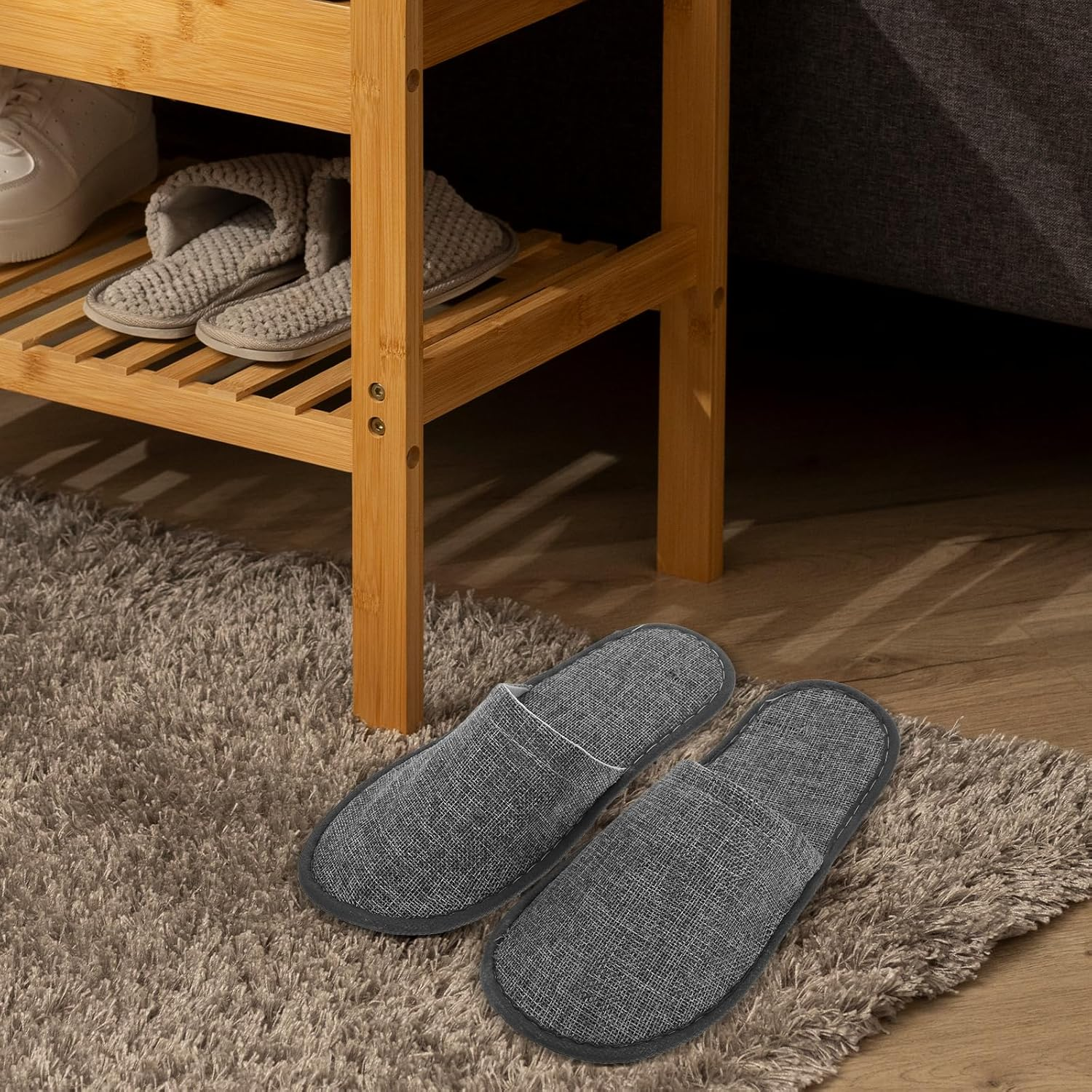Healifty Slipper SPA Slippers Hotel Disposable Slippers Home Comfortable Slippers Unisex Guest Slippers for Travel Wedding Bridal Party Grey 20Pcs image number 2