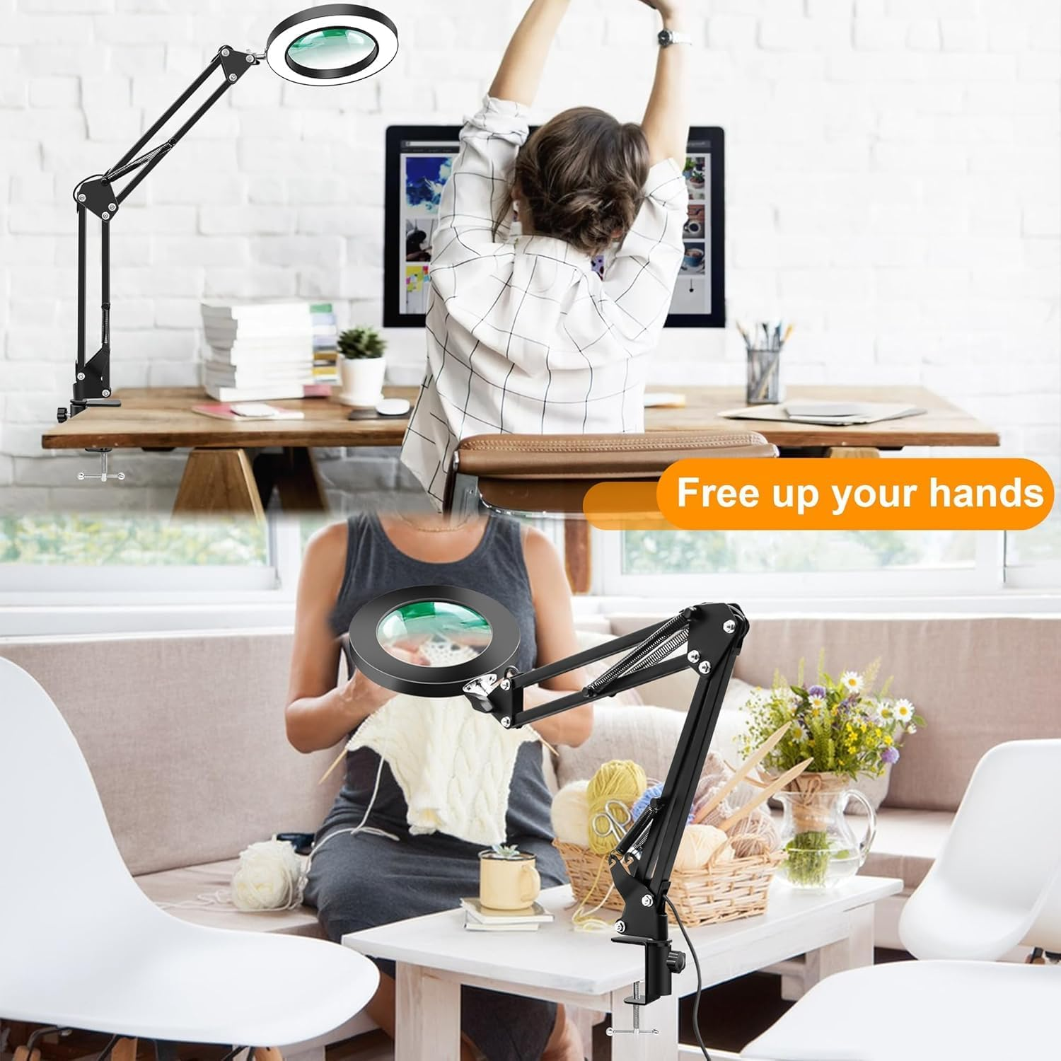 Magnifying Glass with Light and Stand, 2-In-1 LED Lighted Desk Lamp & Clamp，3 Color-Changing & 10-Level Dimmable, Ideal for Hobby Crafts and Workplace Lighting image number 5