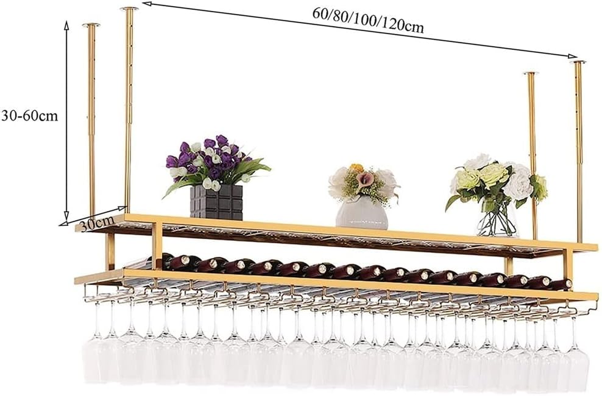 Wine Rack with Shelf Ceiling Shelf Hanging Wine Glass Rack 2 Tier Industrial Wine Rack Floating Bar Shelves for Bottles (Color : Black, Size : 120 * 30Cm) image number 5