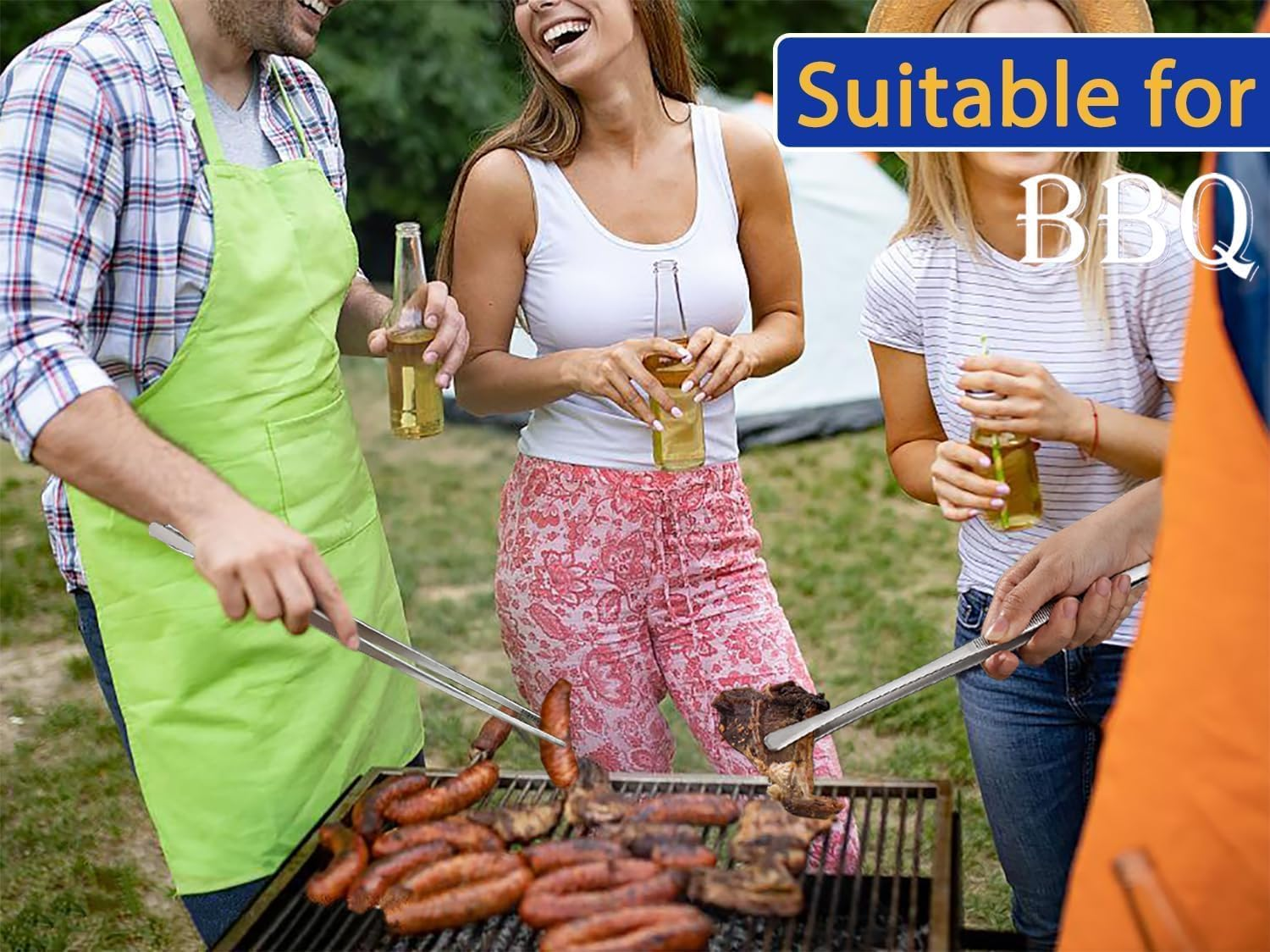 Long Grill Tongs, Heavy Duty Stainless Steel Tweezer Tongs for Cooking, Grilling, Barbecue/Bbq, Buffet and Turning Food (Silvery, 30CM) image number 3