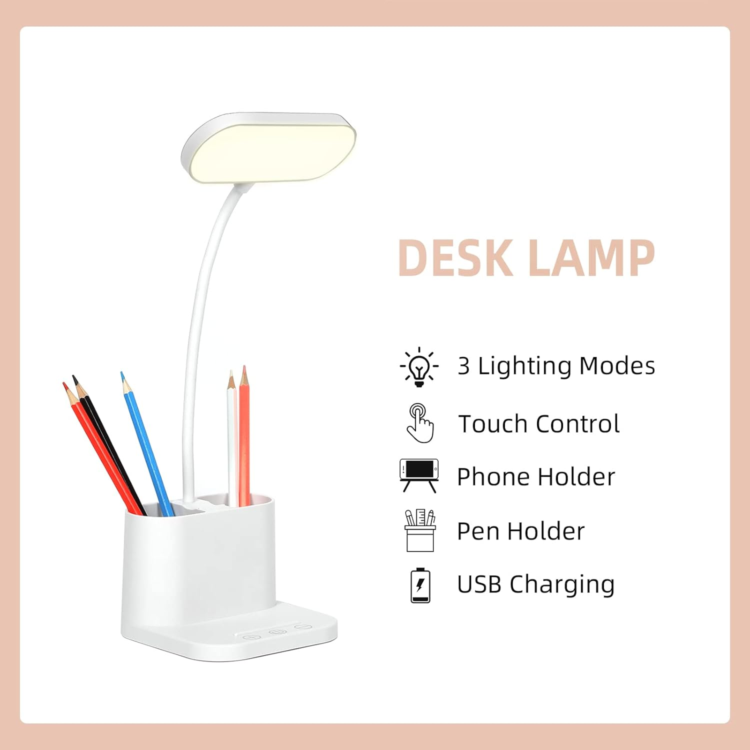 Children'S Desk Lamp, Dimmable Table Lamp, 3 Light Colours and 8 Brightness Levels, Eye-Friendly Bedside Lamp, USB Rechargeable Reading Light, Ideal for Readers, Children, Work, Study. image number 5