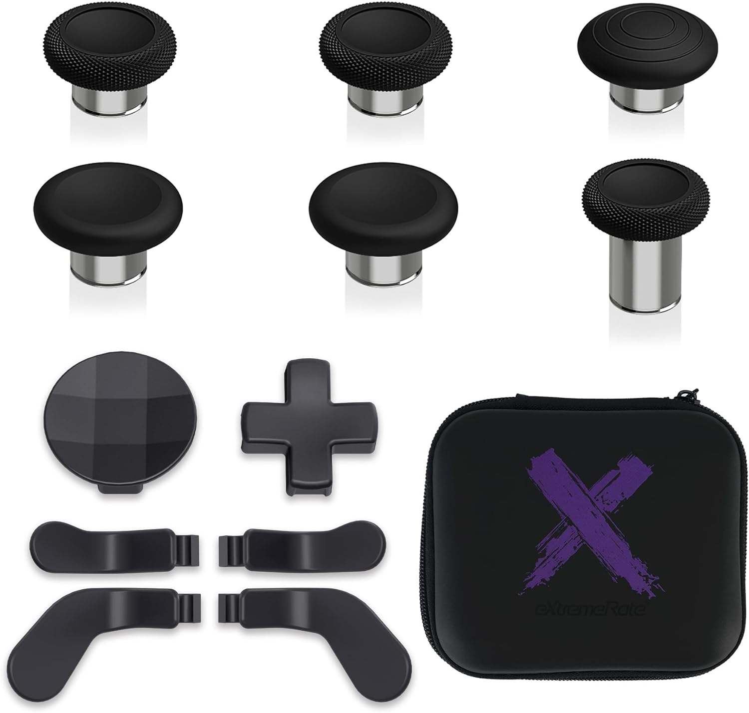 Extremerate 13 in 1 Component Pack Kit for Xbox Elite Series 2 Controller, 6 Metal Thumbsticks & Adjustment Tool, 2 D-Pads, 4 Paddles for Xbox Elite Series 2 Core Controller - Metallic Black