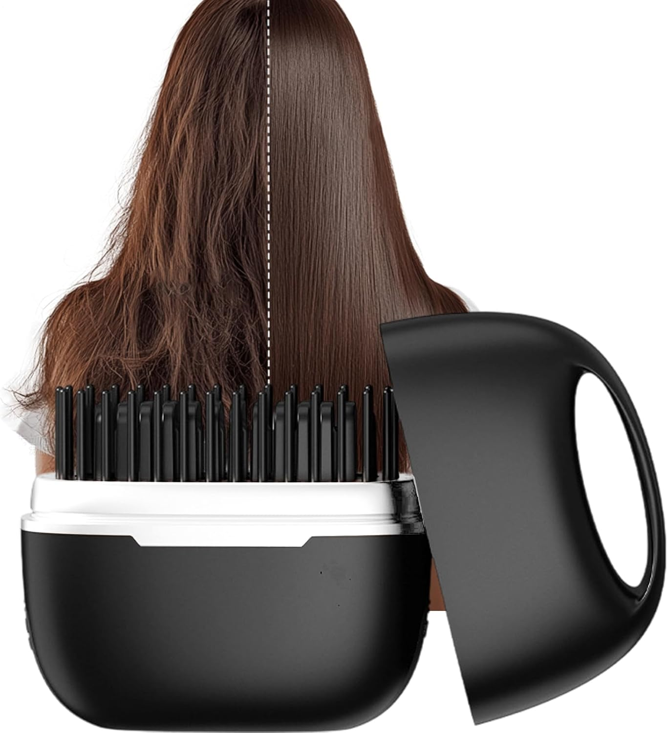 Humdcdy Hair Straightener Brush | Cordless Hair Straightener Comb | Less Frizz Smoother Portable Straightening Brush for Women Home Dorm Camping Travel image number 4