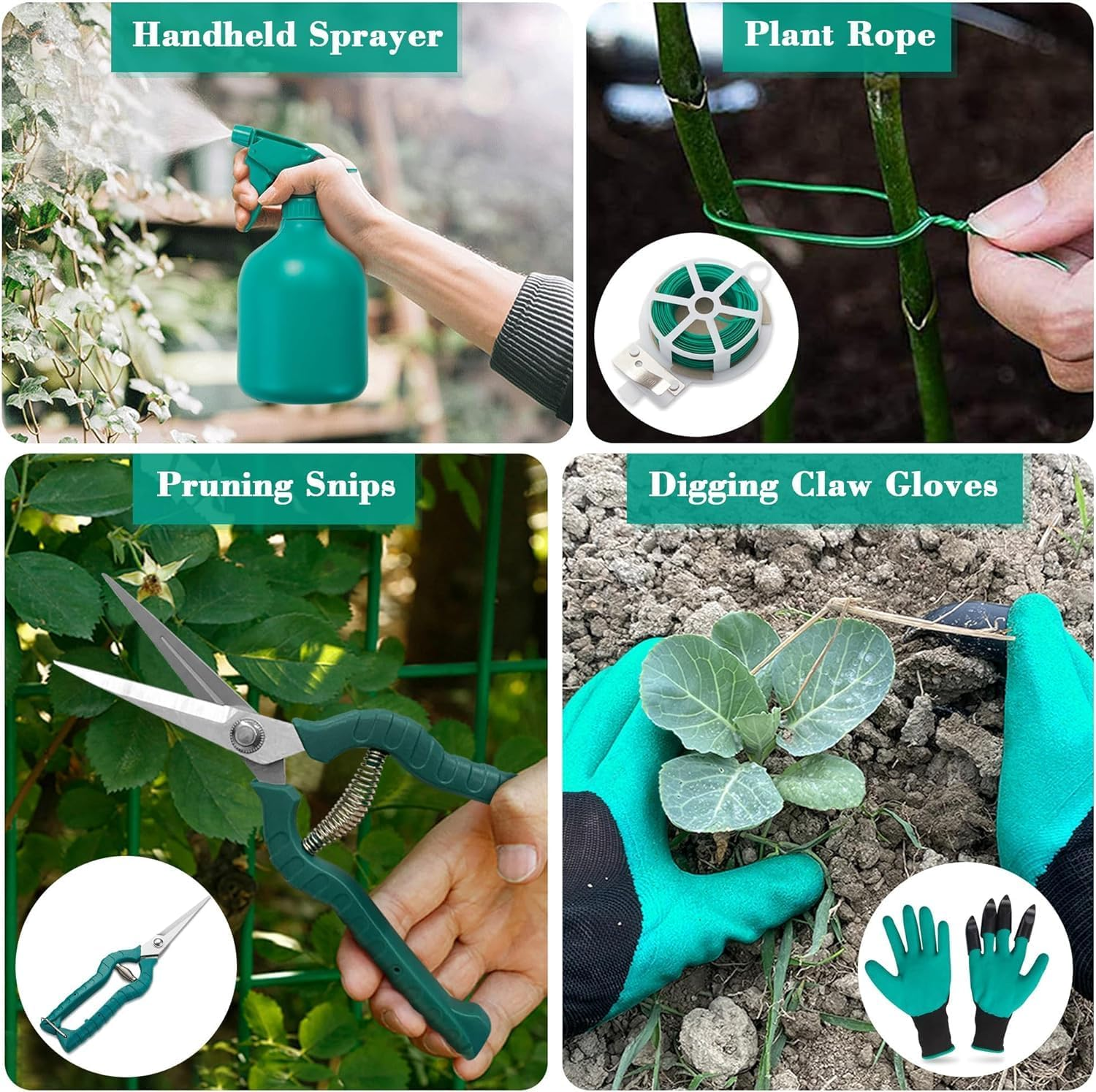 Garden Tool Set, 11 Piece Aluminum Alloy Hand Tool Starter Kit with Garden Bag, Outdoor Tool, Heavy Duty Gardening Work Set with Ergonomic Handle, Gardening Tools