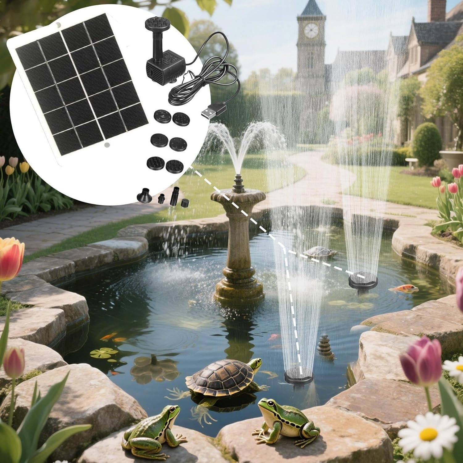 Solar Pond Pump | 15W Outdoor Ponds Solar Powered Water Pump | Adjustable Watering System Garden Decor for Yard Lawn Balcony Pool Pathway Ground Wedding Holiday image number 6