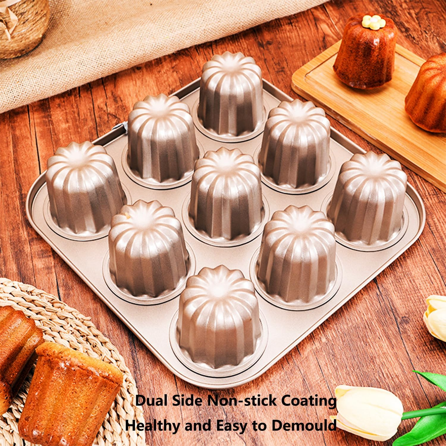 Cannele Baking Mould Carbon Steel Non-Stick Canneles Pan Golden image number 1