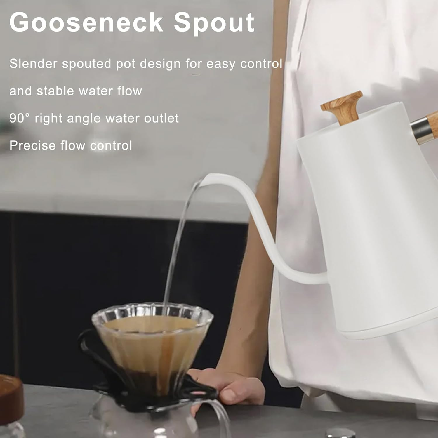 Electric Gooseneck Kettle 0.9L with LCD Display, 304 Stainless Steel Pour-Over Coffee & Tea Hot Water Boiler, Automatic Temperature Control, 1200W Quick Heating Tea Pot White